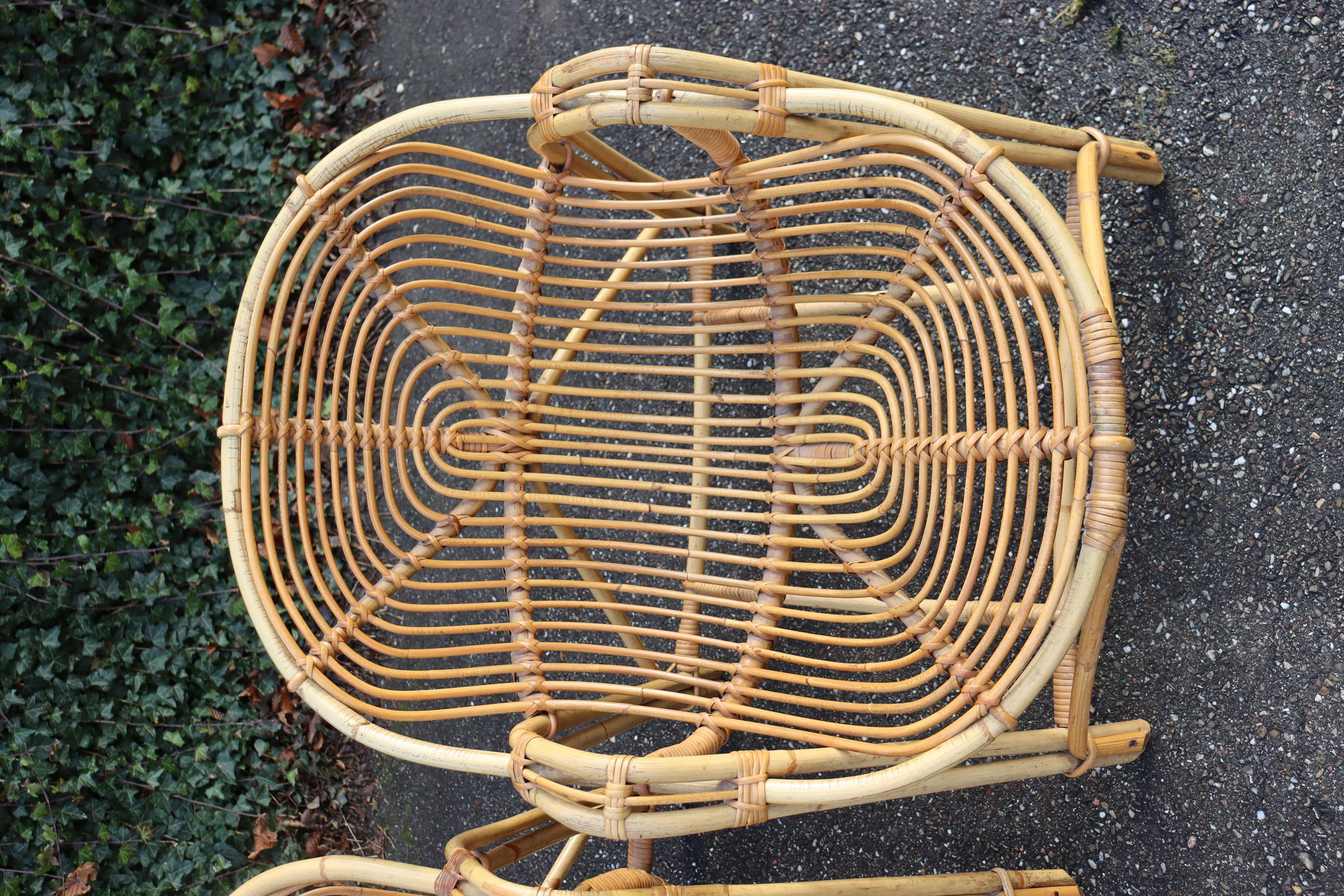Pair Of Rattan Armchairs Attributed To Audoux Minnet im Angebot 3