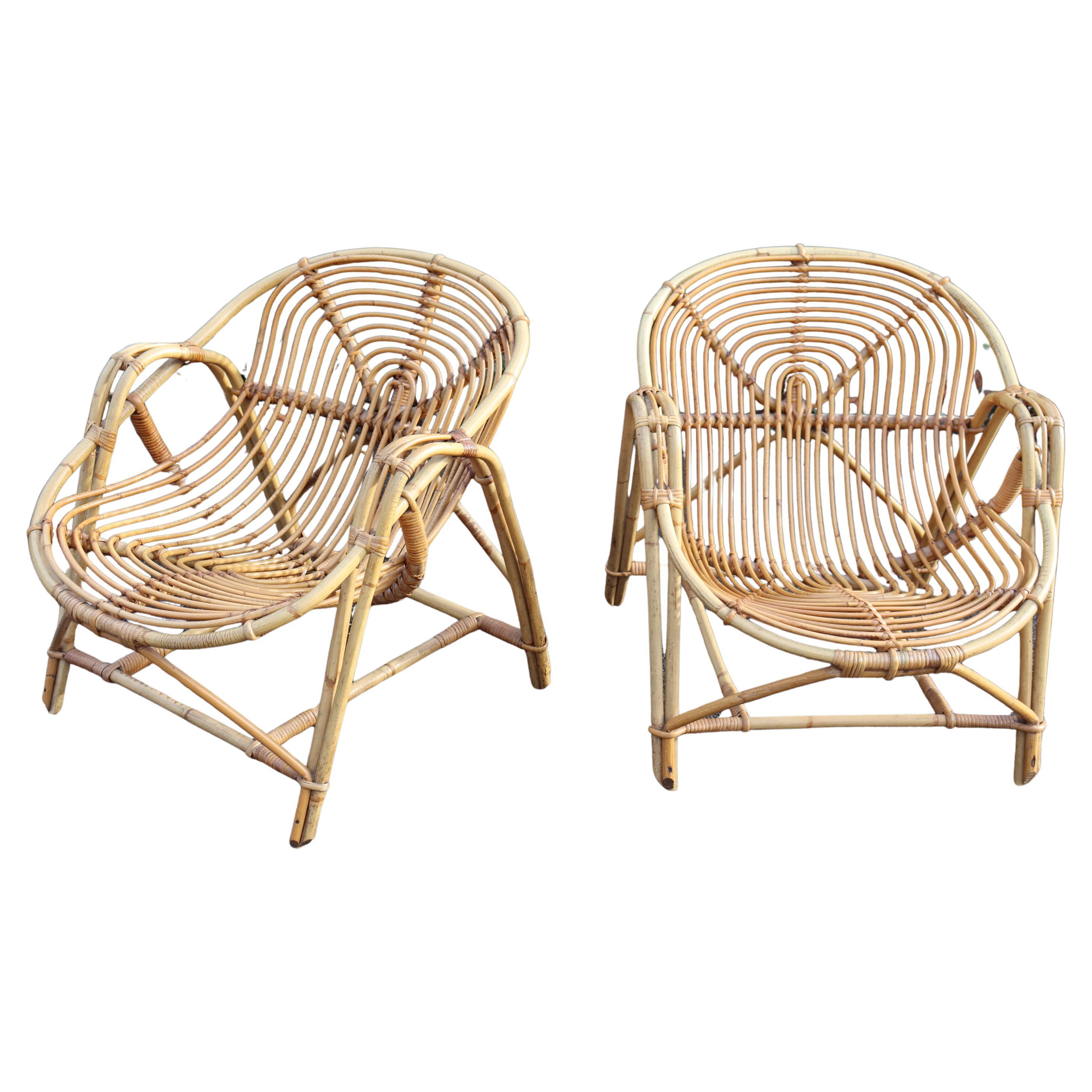Pair Of Rattan Armchairs Attributed To Audoux Minnet