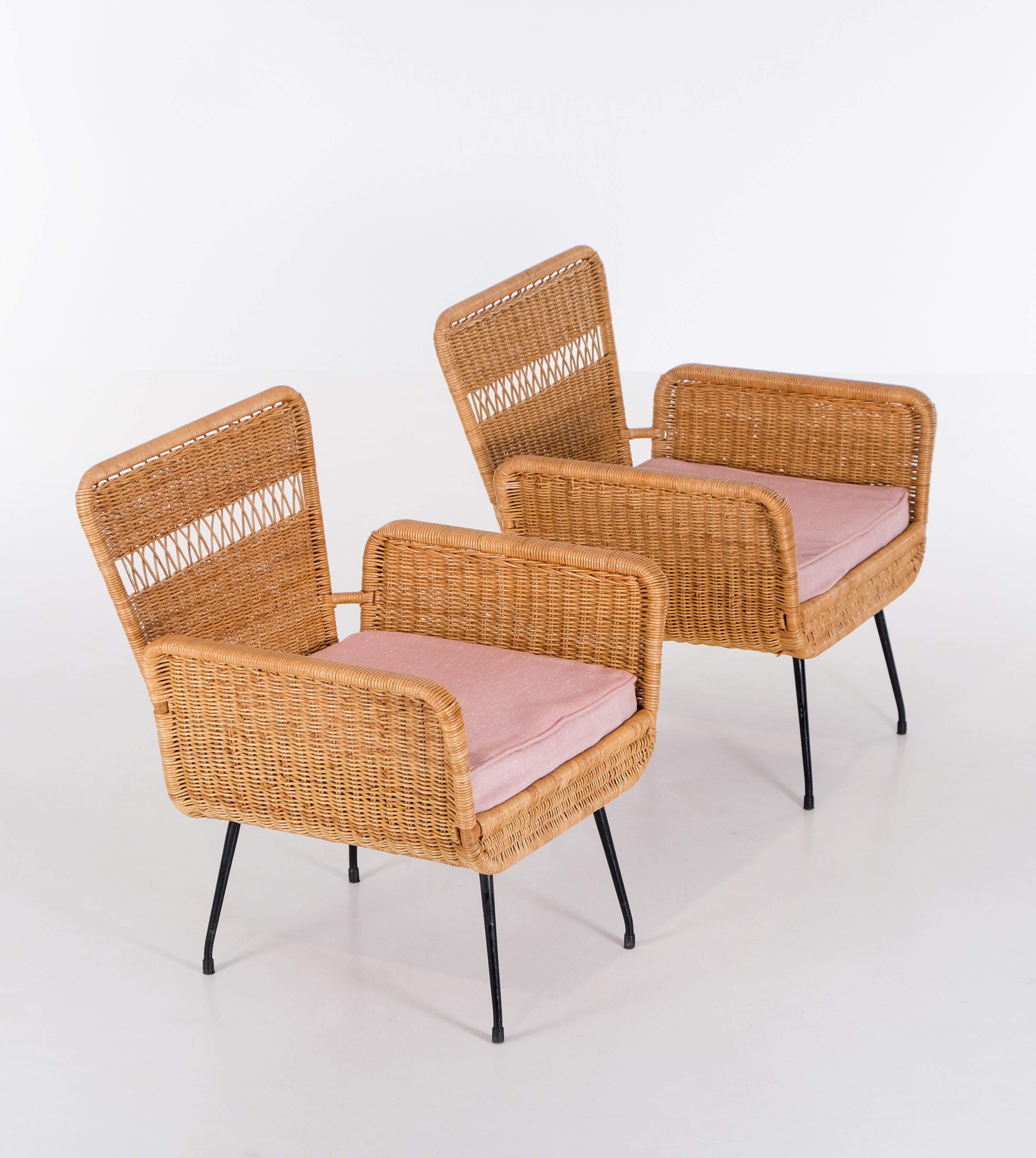 Mid-Century Modern Paire de fauteuils en rotin, Brésil, années 1960 en vente