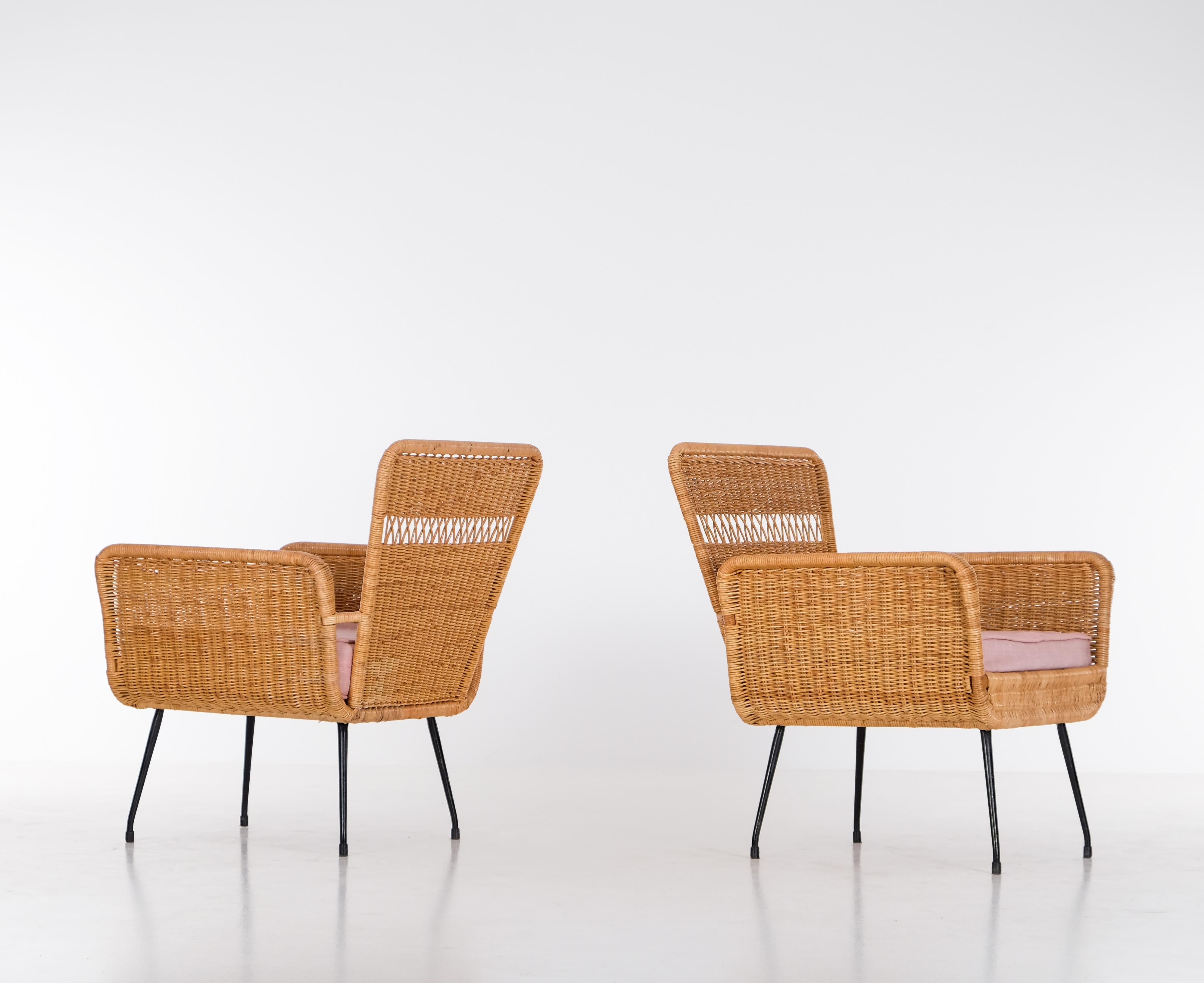 Métal Paire de fauteuils en rotin, Brésil, années 1960 en vente