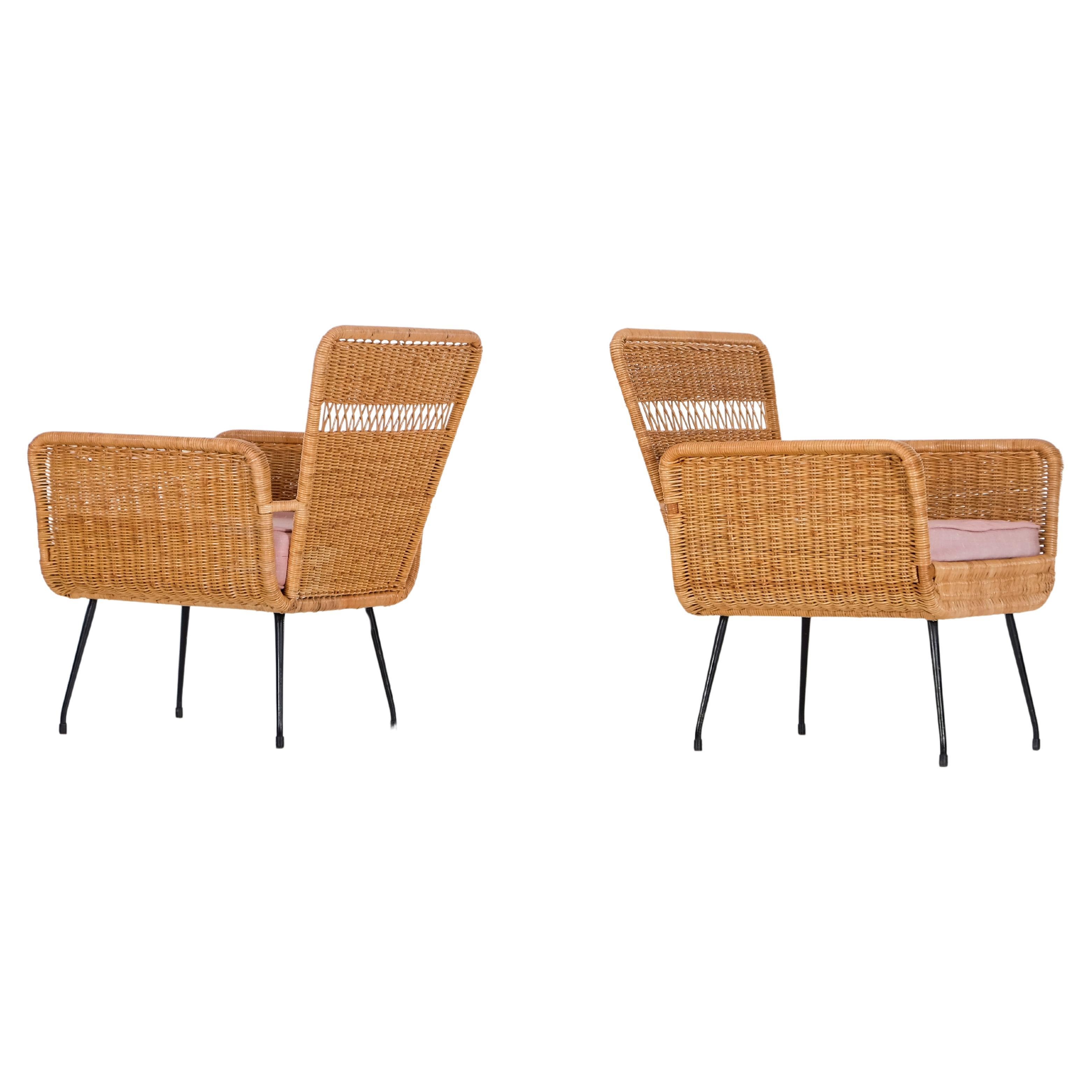 Pair of rattan armchairs, Brazil, 1960s For Sale