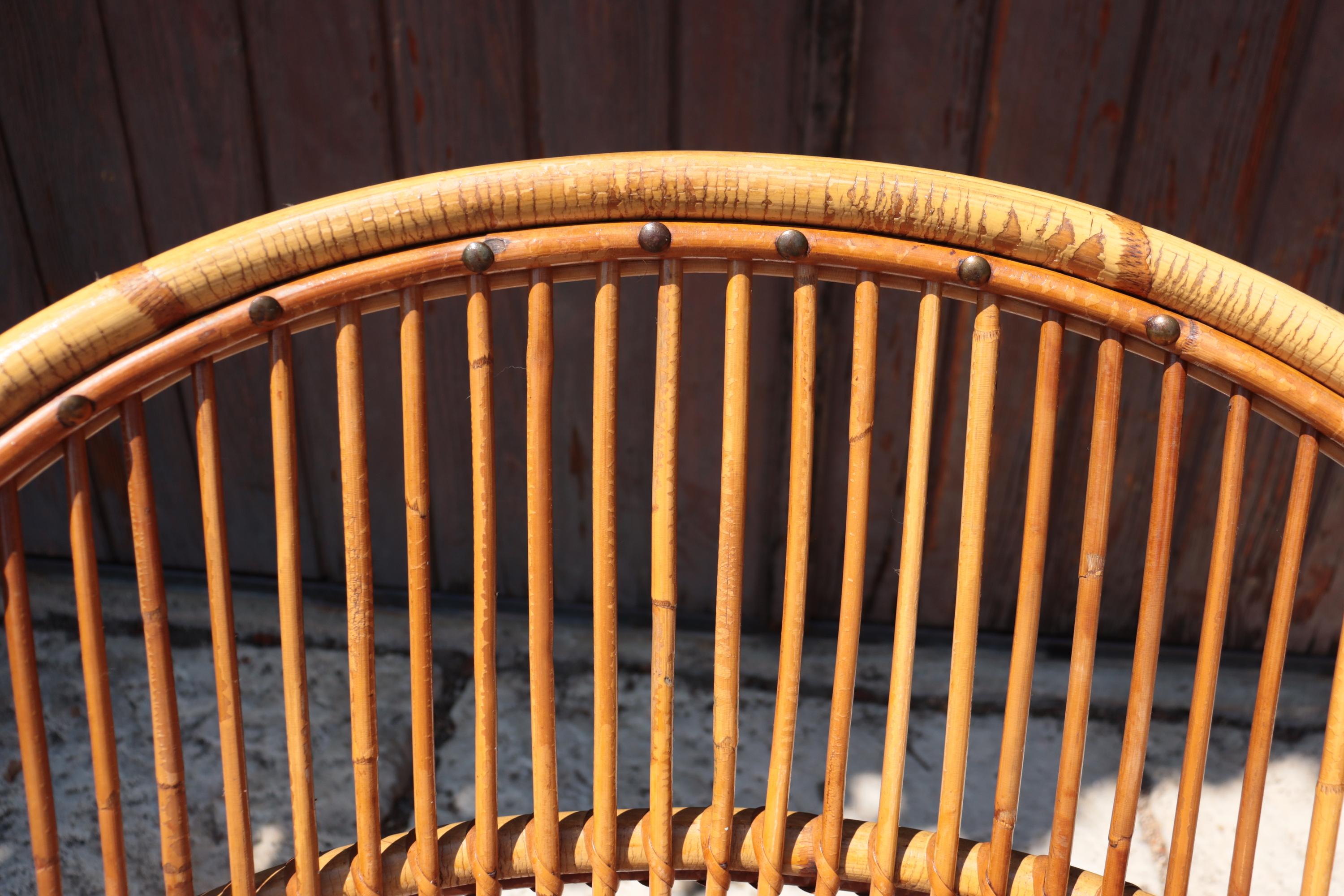 Rotin Pair Of Rattan Armchairs By Audoux-minnet en vente