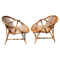 Pair Of Rattan Armchairs By Audoux-minnet
