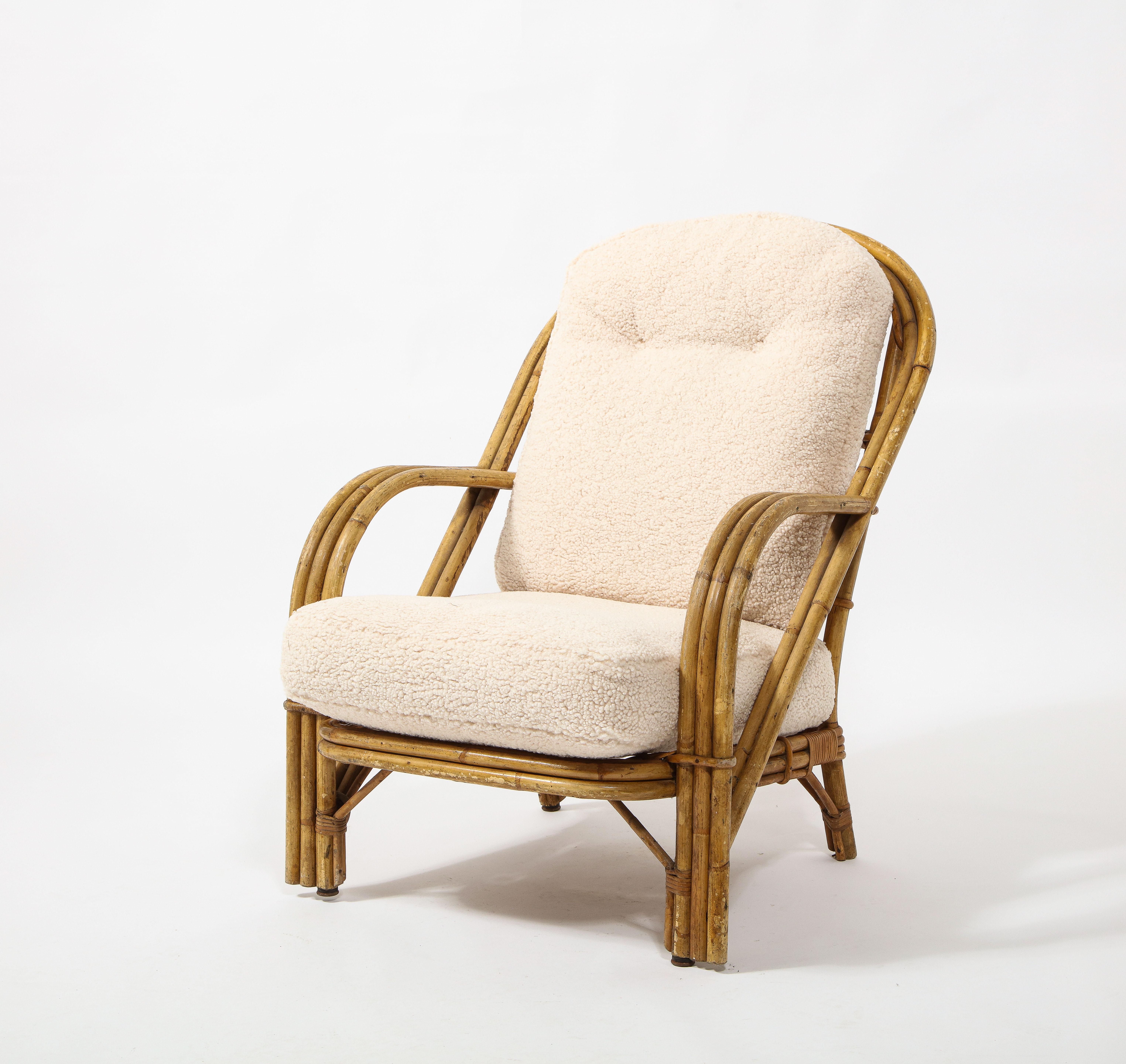 Pair of Rattan Armchairs by Audoux Minnet, France, 1960's In Fair Condition In New York, NY