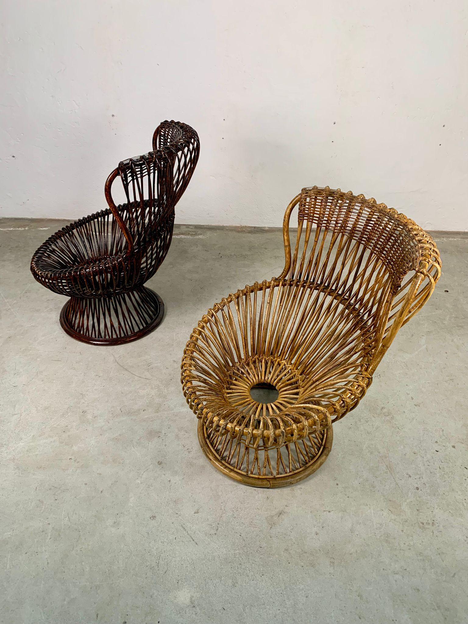 Pair of rattan armchairs Margherita by Franco Albini for Bonacina, Italy, 1950s For Sale 4