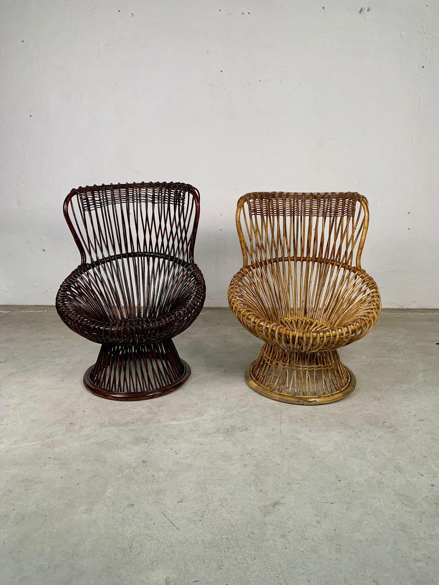Pair of armchairs model Margherita by Franco Albini for Bonacina, 1950s
Two specimens in two different colors, very good condition, slight signs of time.
After the war, Albini experimented with the use of elastic and flexible materials such as