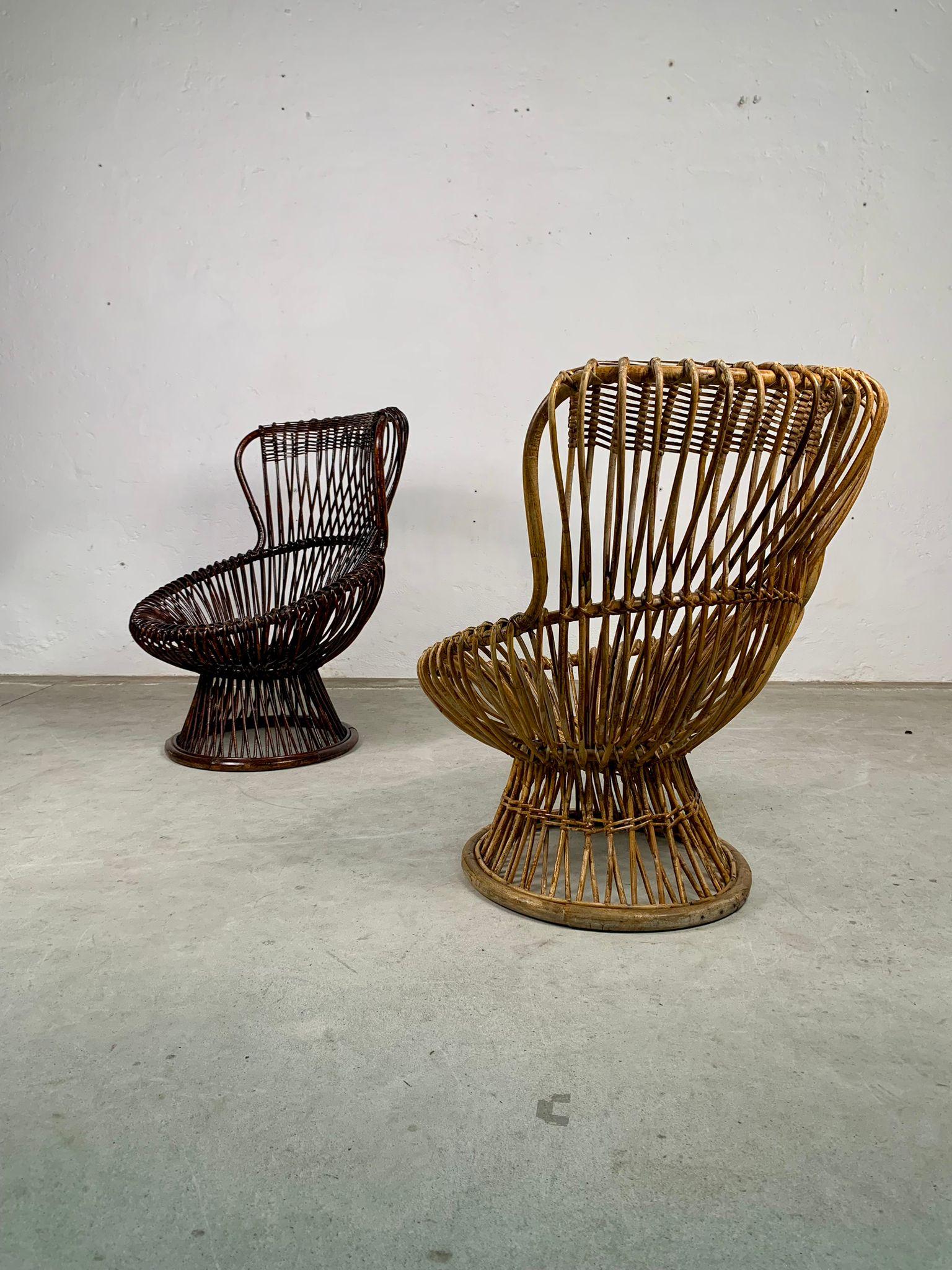 Italian Pair of rattan armchairs Margherita by Franco Albini for Bonacina, Italy, 1950s For Sale