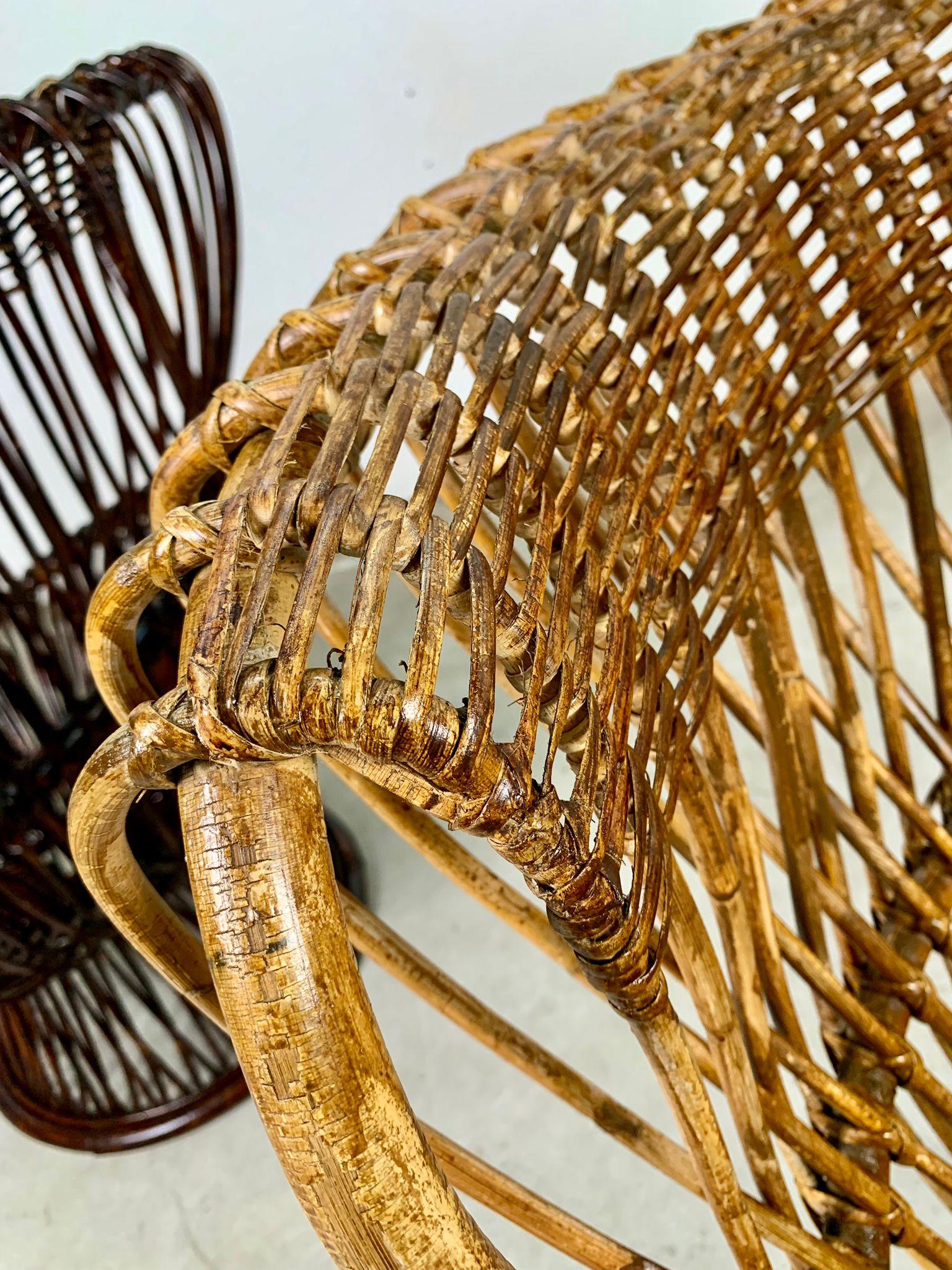 Rattan Pair of rattan armchairs Margherita by Franco Albini for Bonacina, Italy, 1950s For Sale