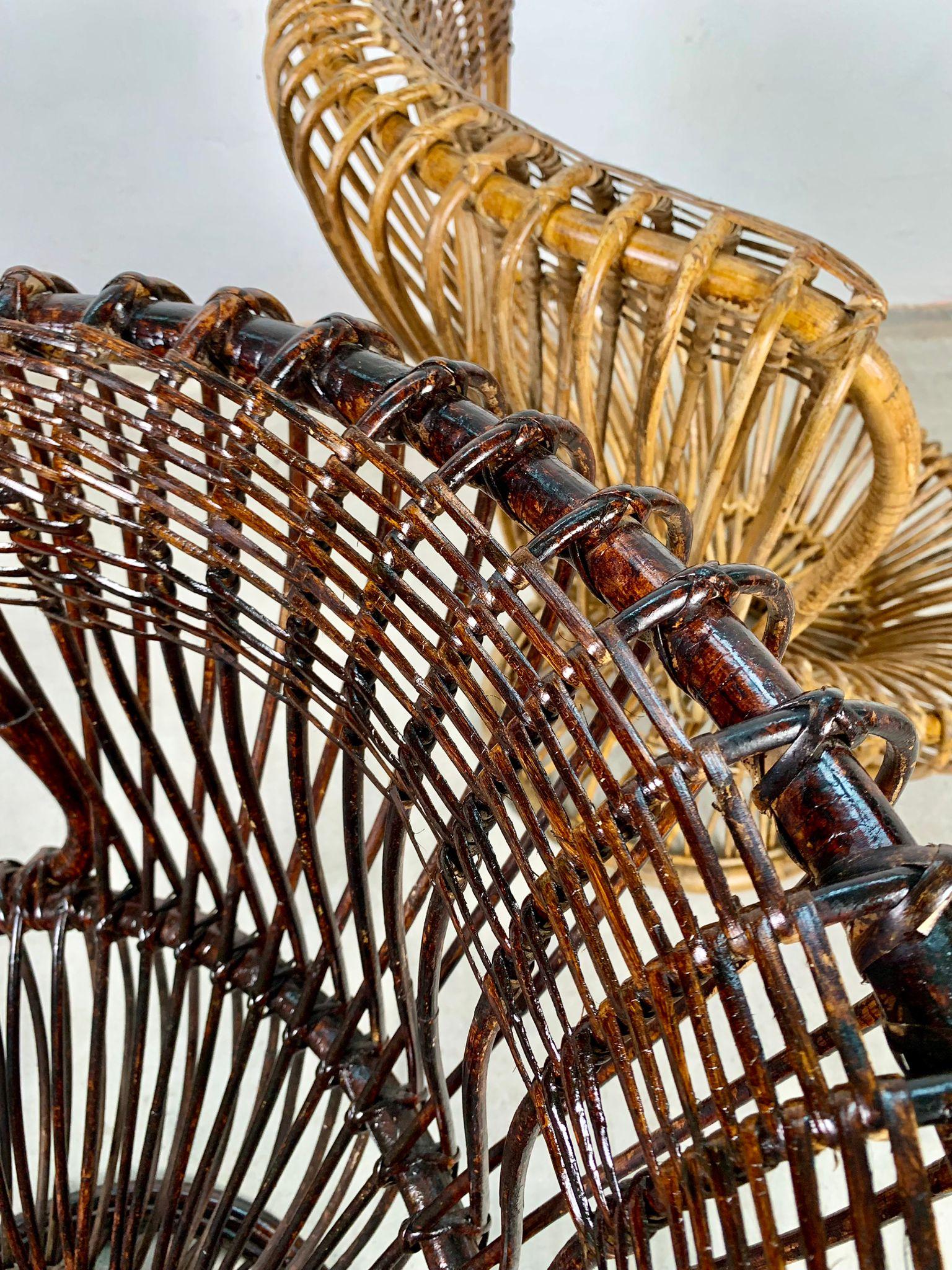 Pair of rattan armchairs Margherita by Franco Albini for Bonacina, Italy, 1950s For Sale 1
