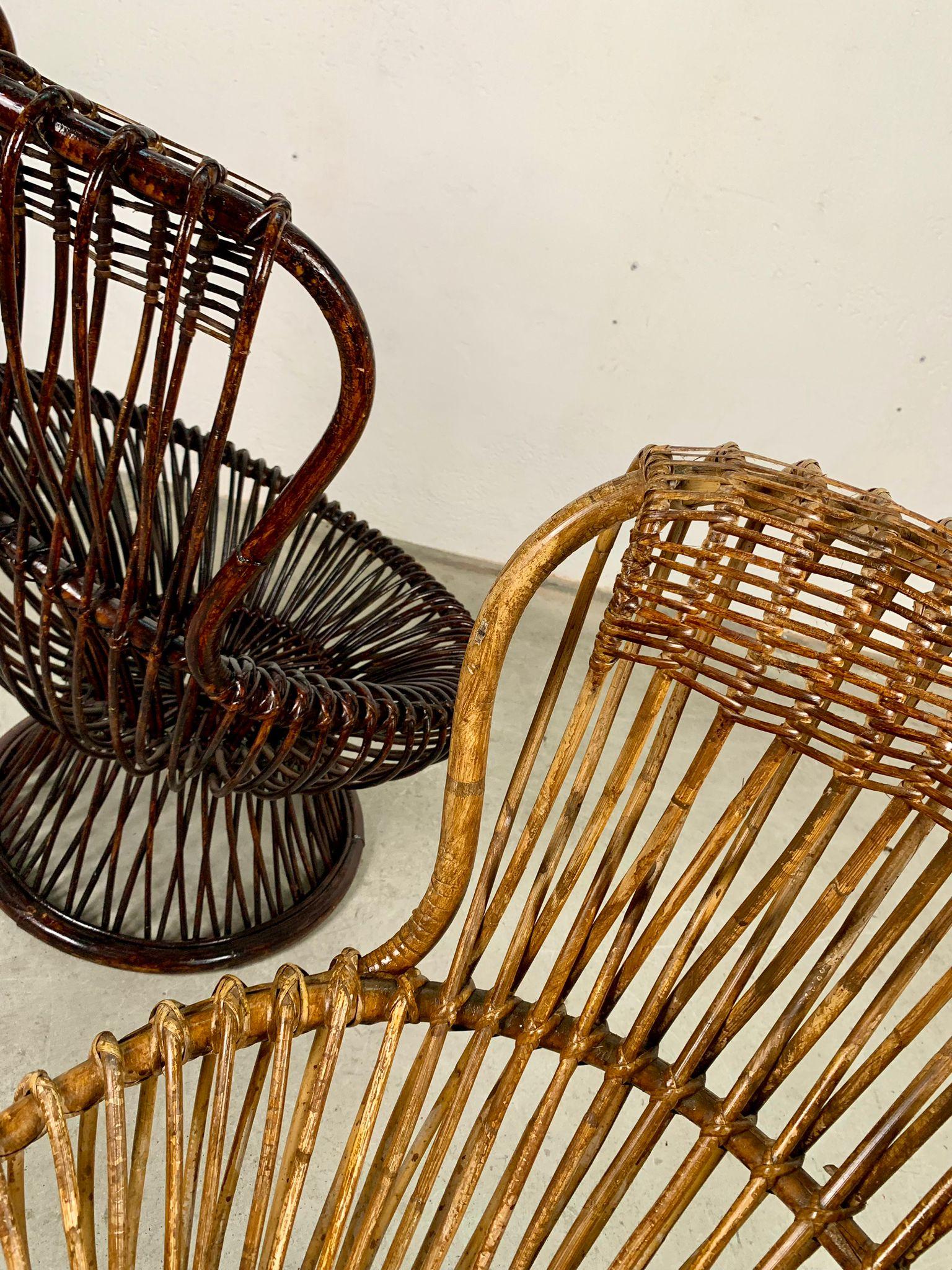 Pair of rattan armchairs Margherita by Franco Albini for Bonacina, Italy, 1950s For Sale 2