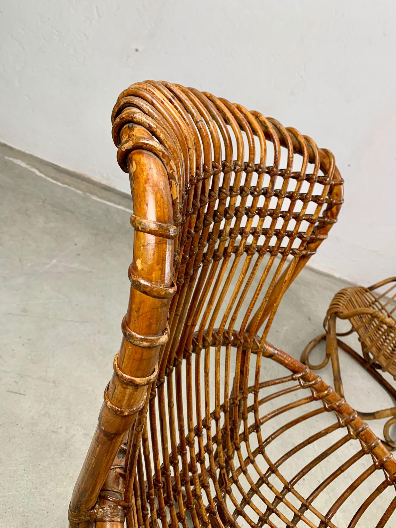 Pair of rattan armchairs by Tito Agnoli for Bonacina, Italy, 1959 3