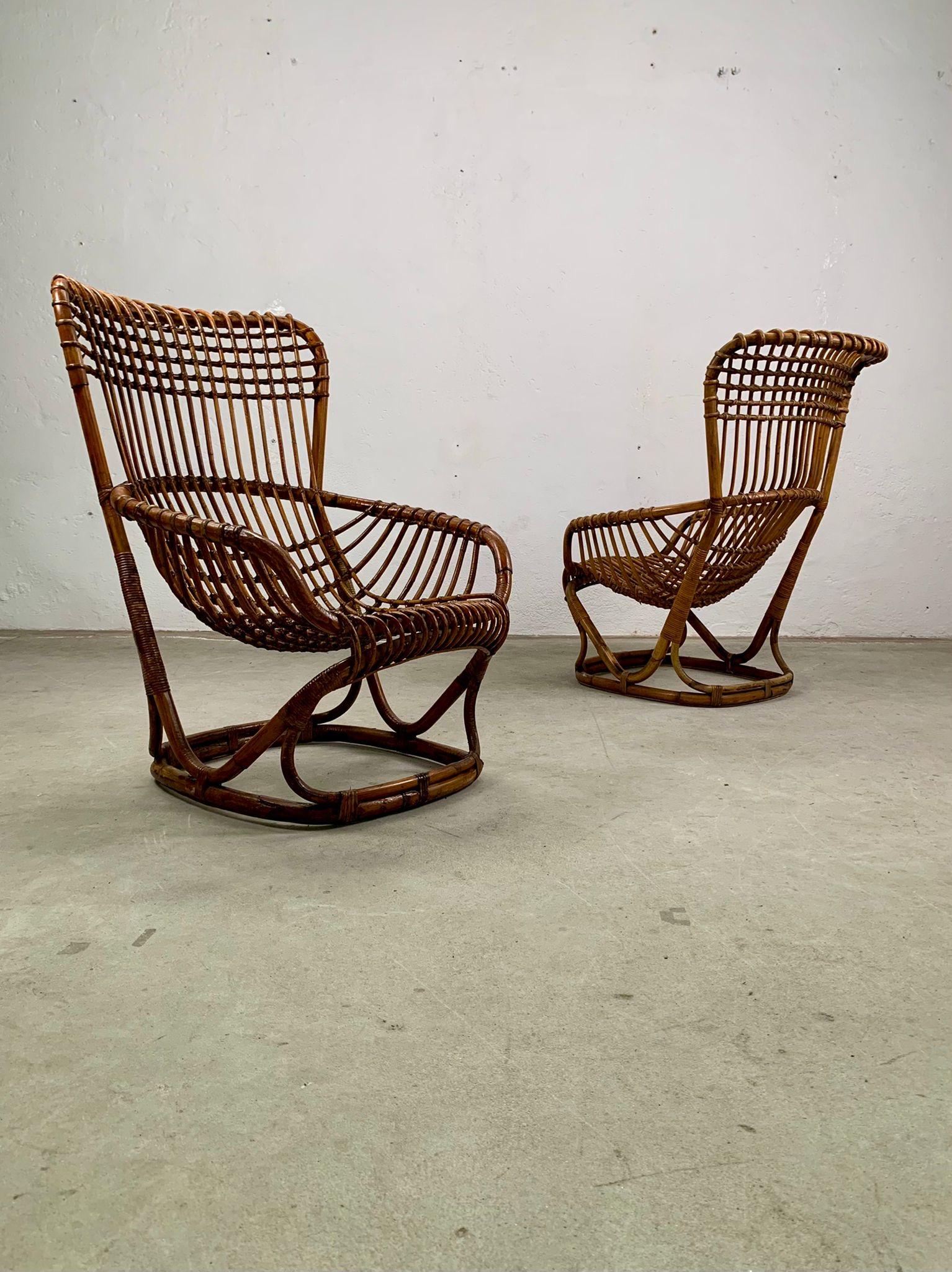 Pair of armchairs in rush by Tito Agnoli for Bonacina, 1959
Produced in 1959 by Bonacina.  
Good condition. 
Measurements: 95 x 72 x h 99 cm 
