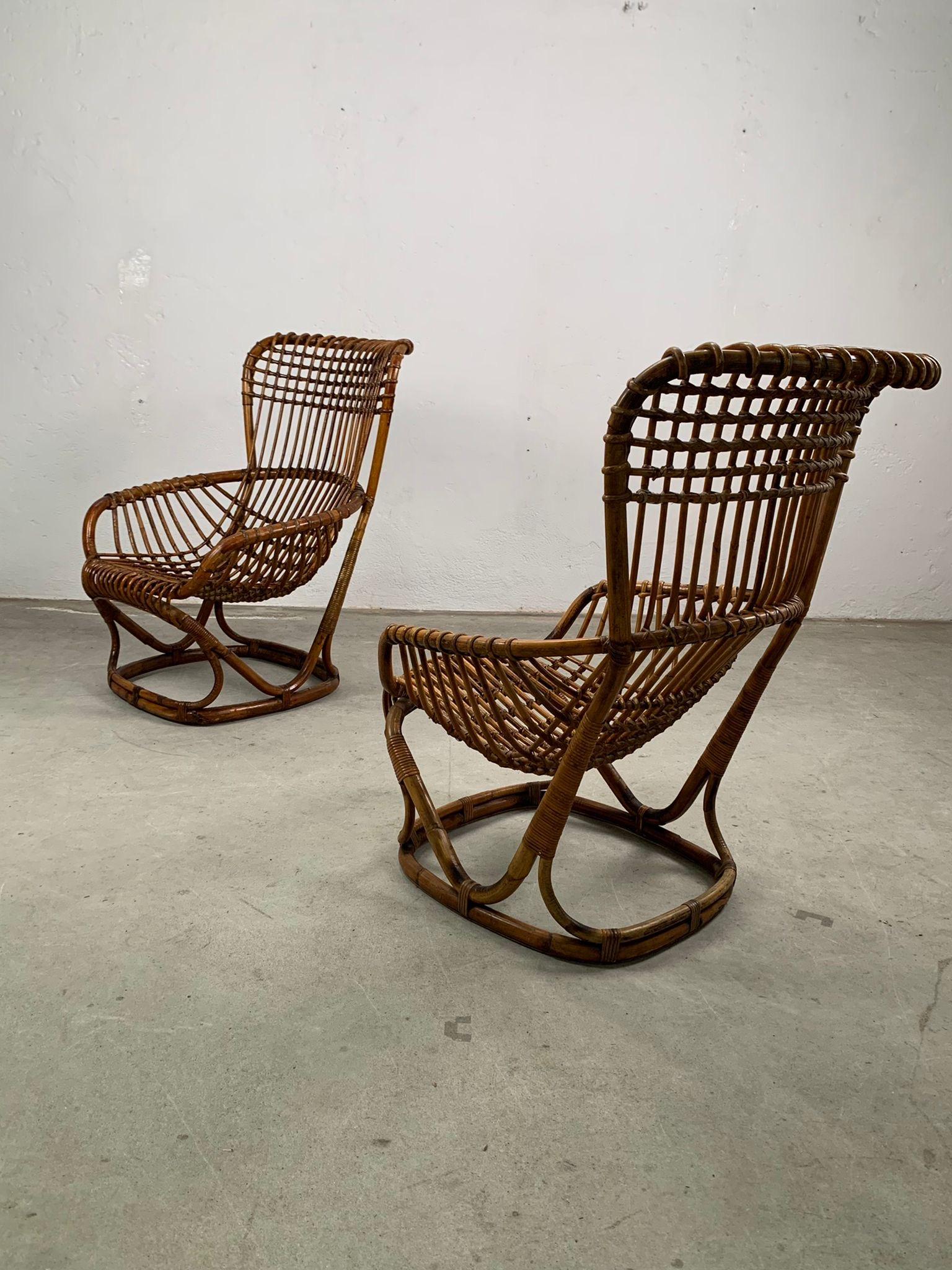Pair of rattan armchairs by Tito Agnoli for Bonacina, Italy, 1959 In Good Condition In Milano, IT