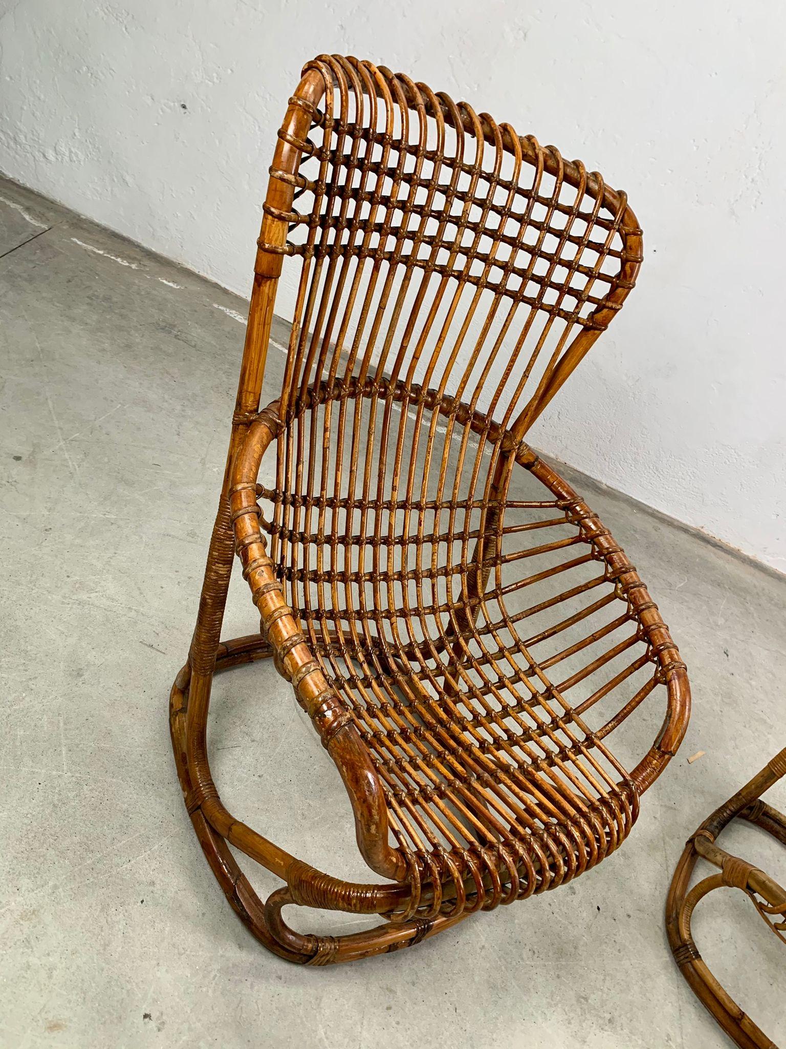 Pair of rattan armchairs by Tito Agnoli for Bonacina, Italy, 1959 2