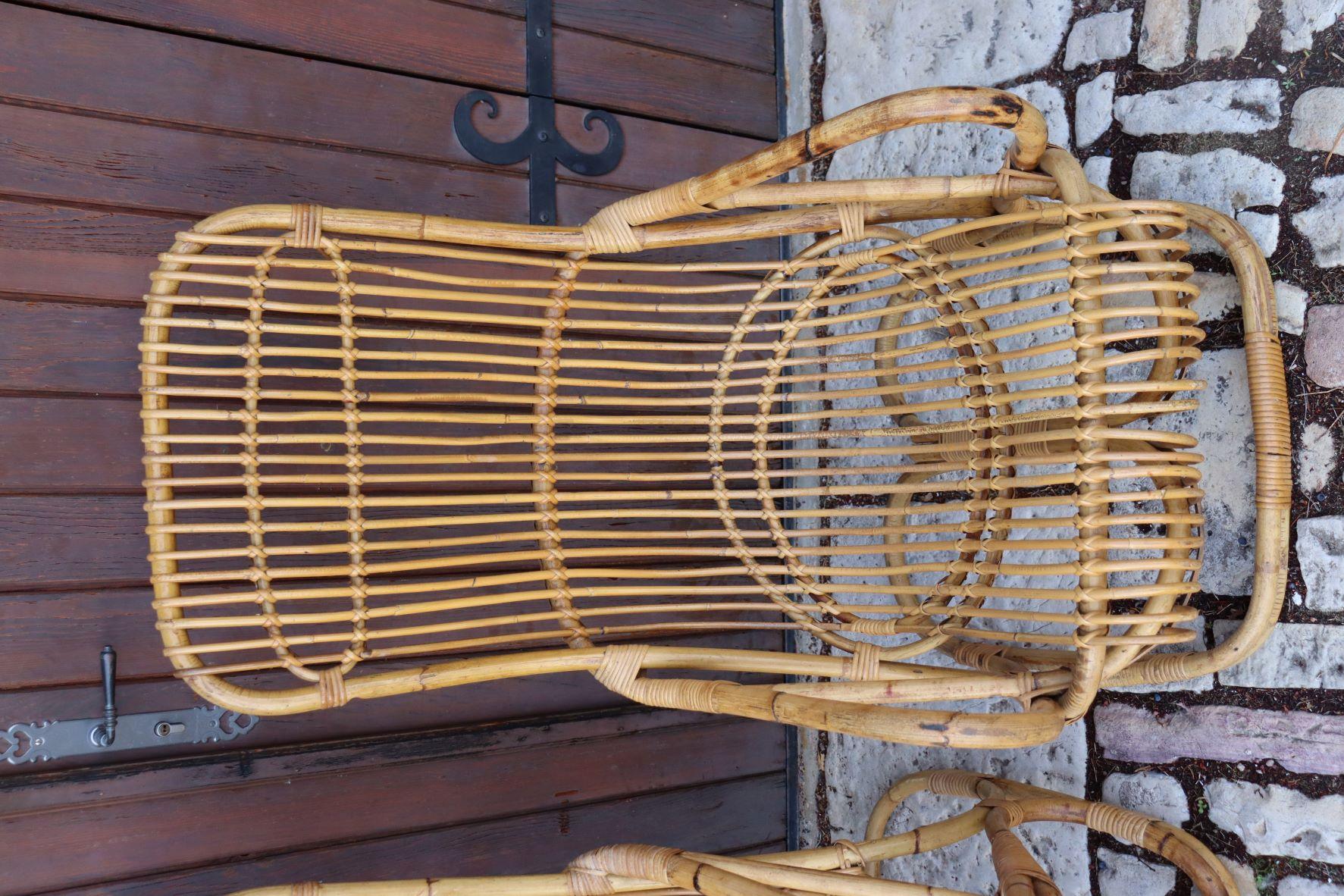 Pair of Rattan Armchairs by Tito Agnoli For Sale 5