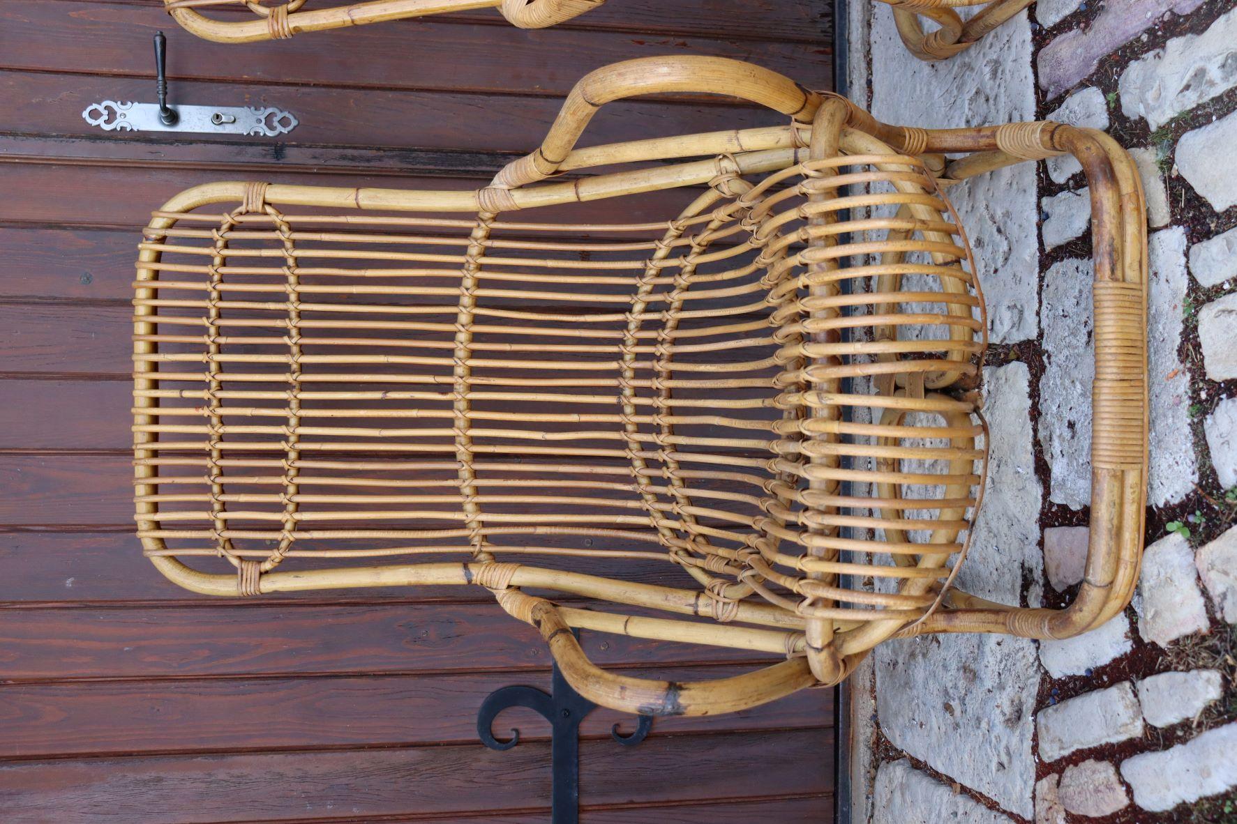 Pair of Rattan Armchairs by Tito Agnoli For Sale 6