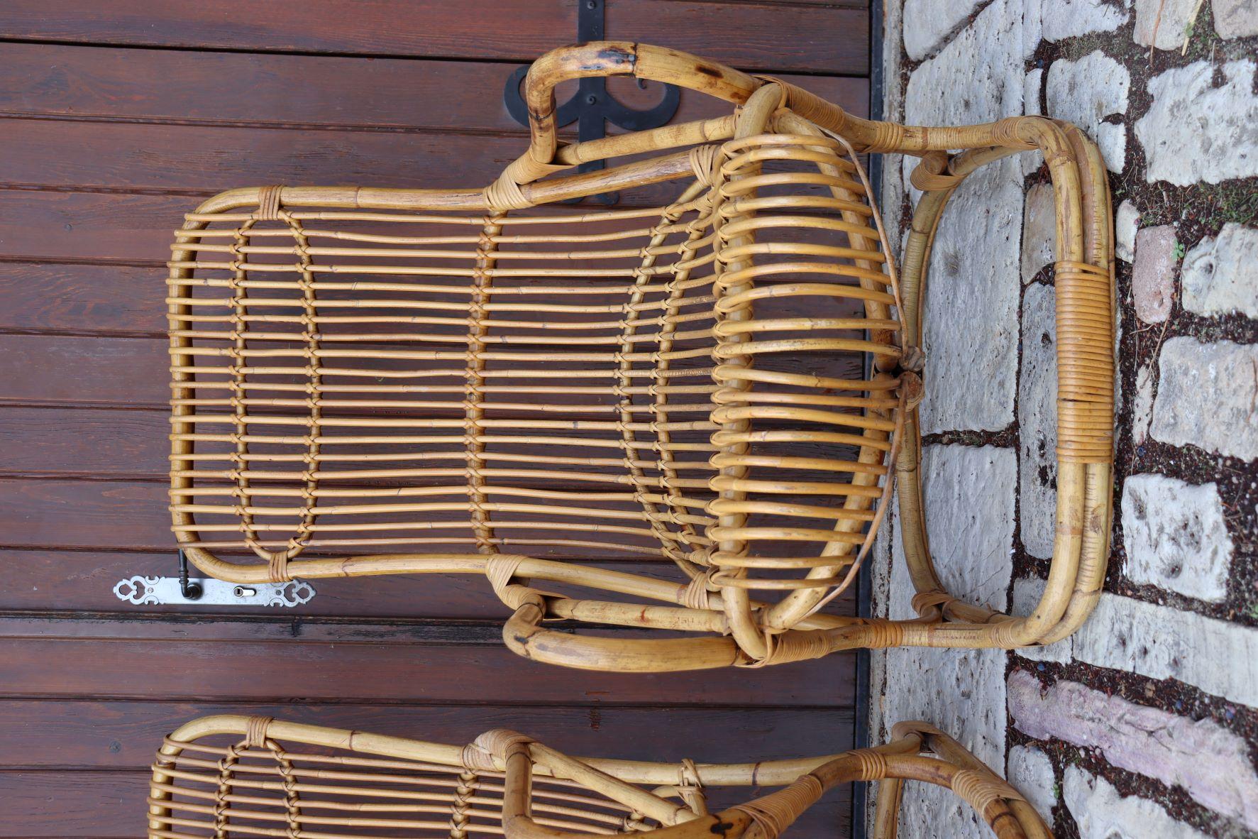 Pair of Rattan Armchairs by Tito Agnoli For Sale 7