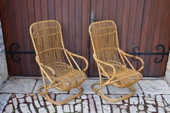 Paar Rattan-Sessel von Tito Agnoli