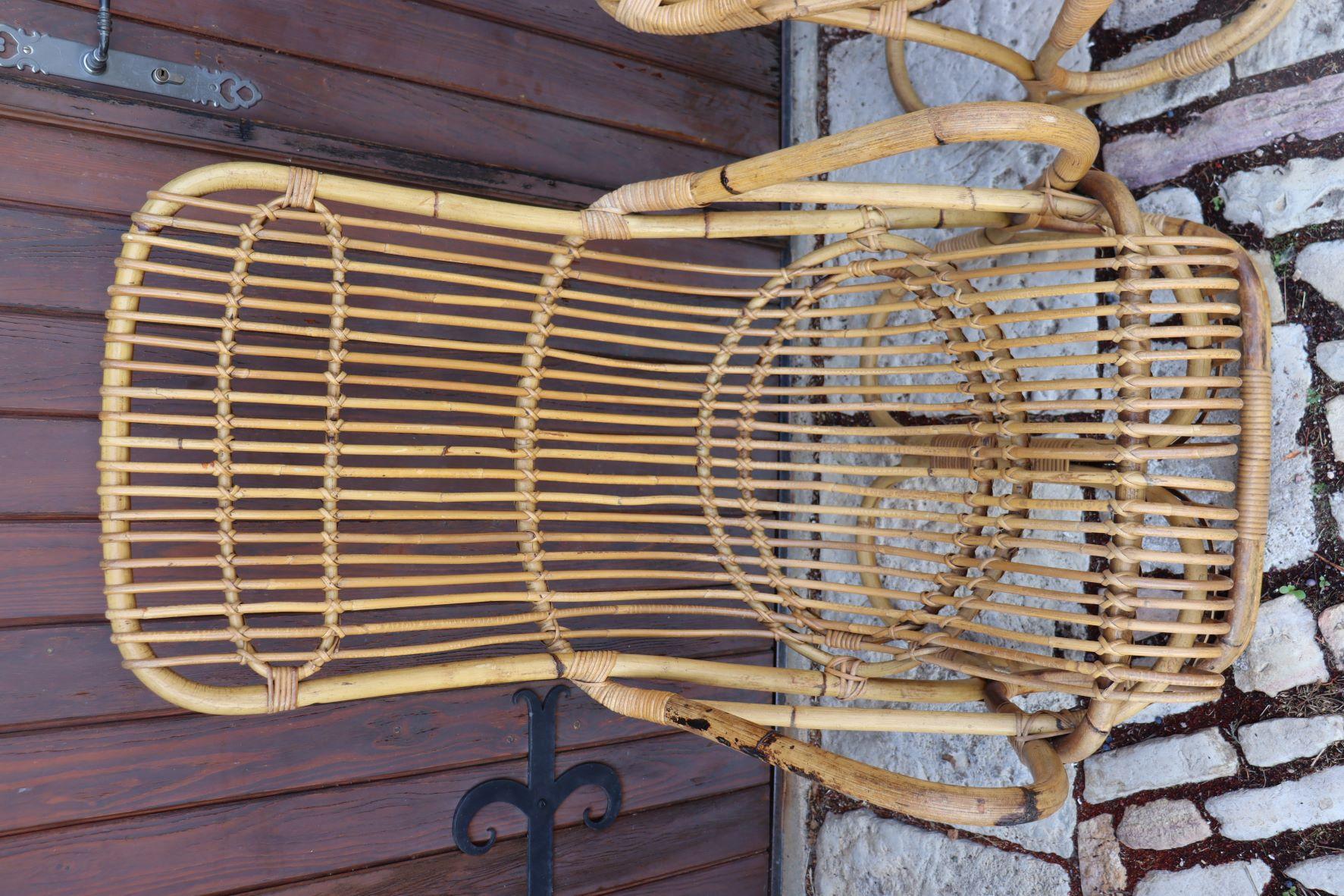 Pair of Rattan Armchairs by Tito Agnoli For Sale 4