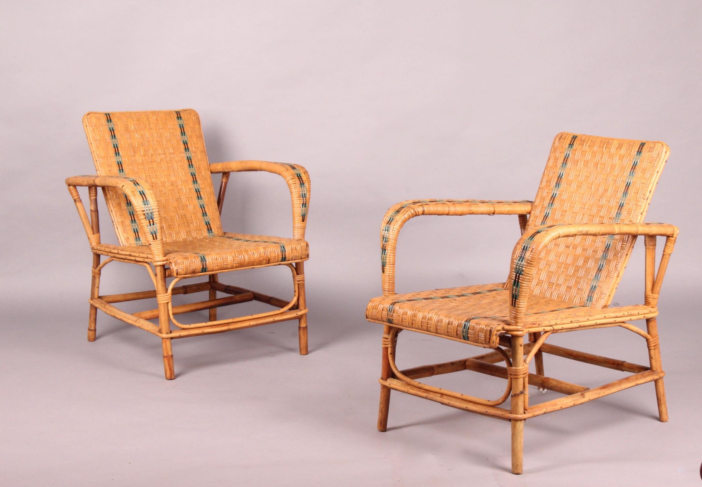 Pair of rattan armchairs.