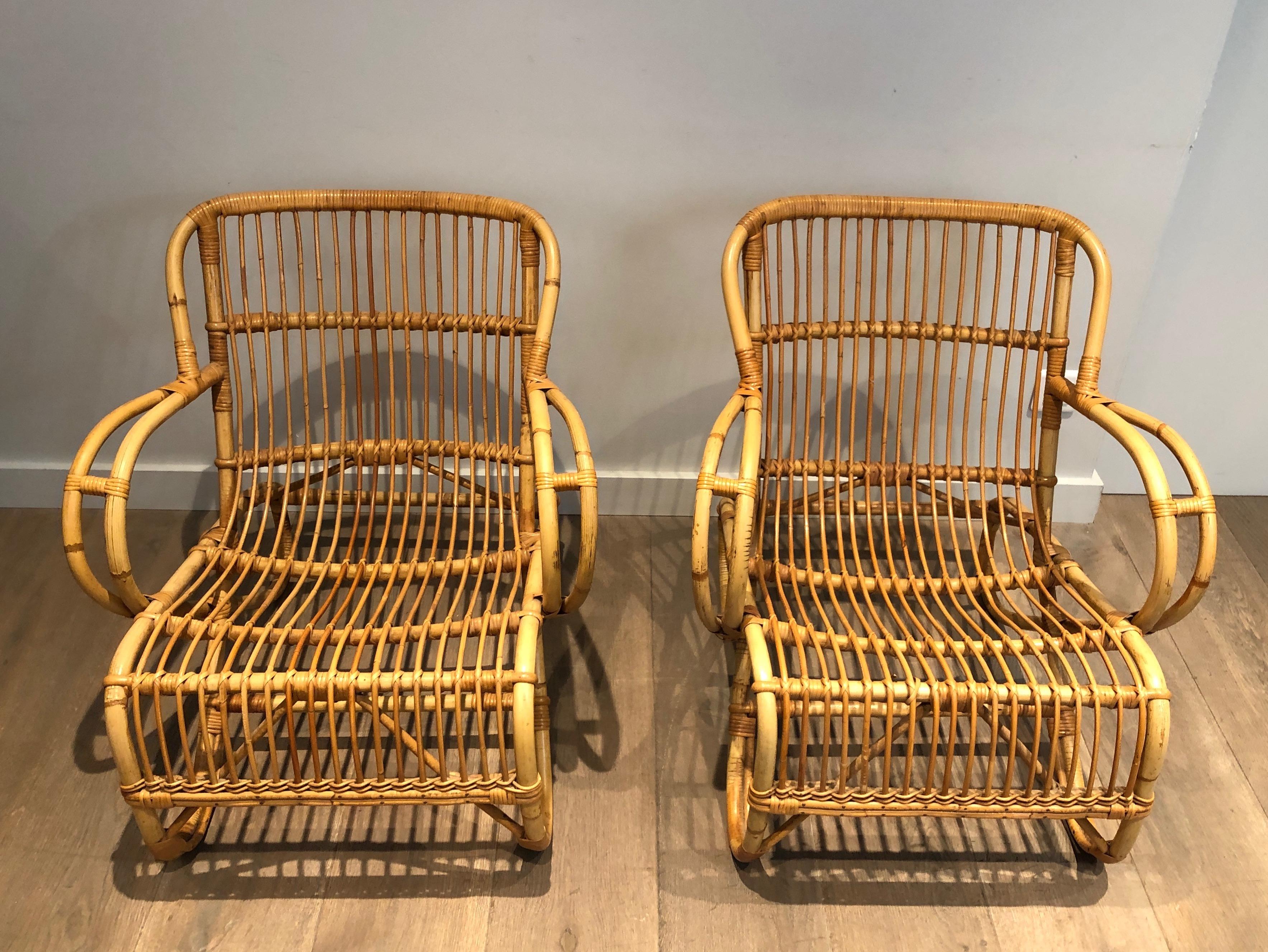 Mid-Century Modern Pair of Rattan Armchairs For Sale