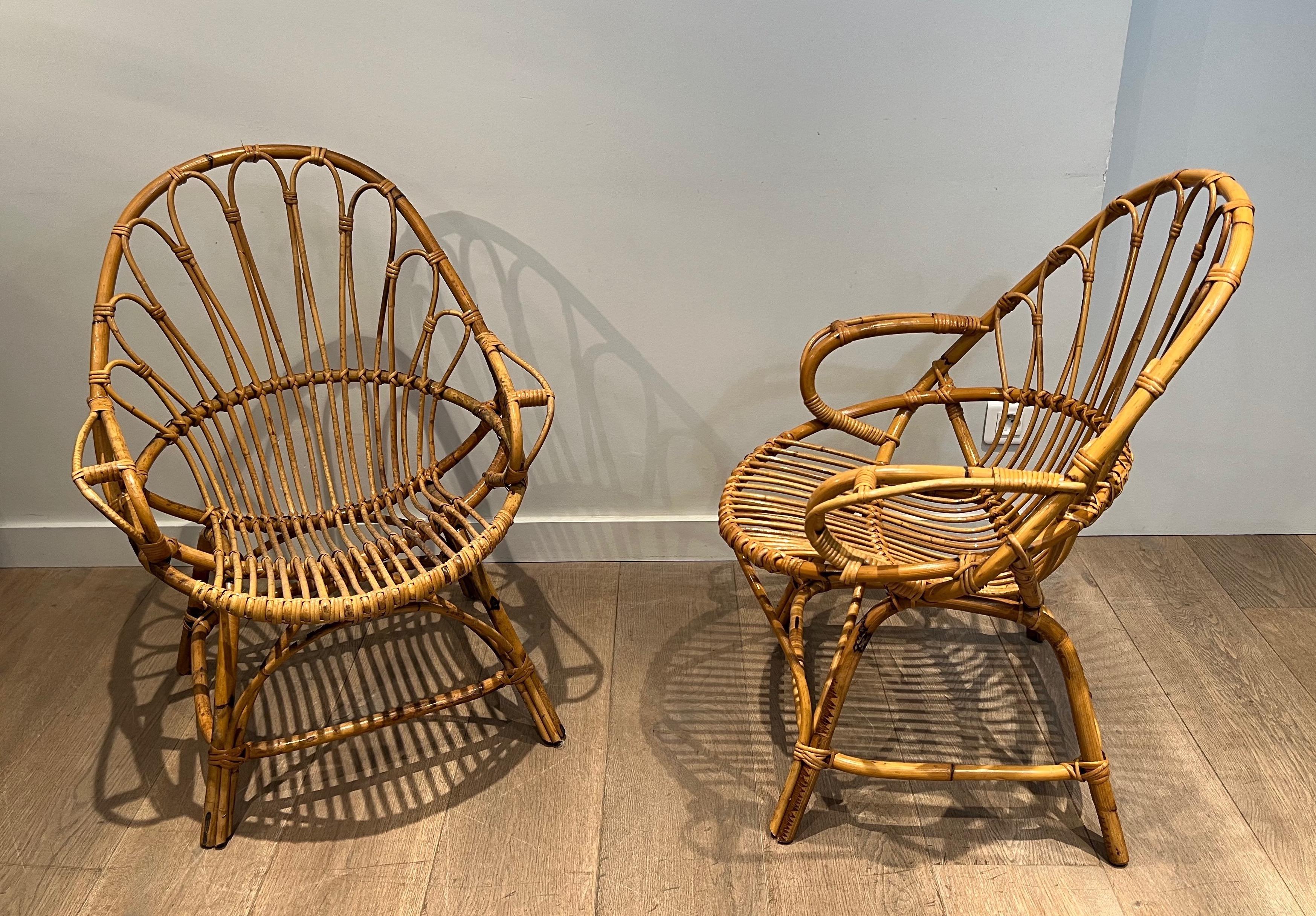 French Pair of Rattan Armchairs For Sale
