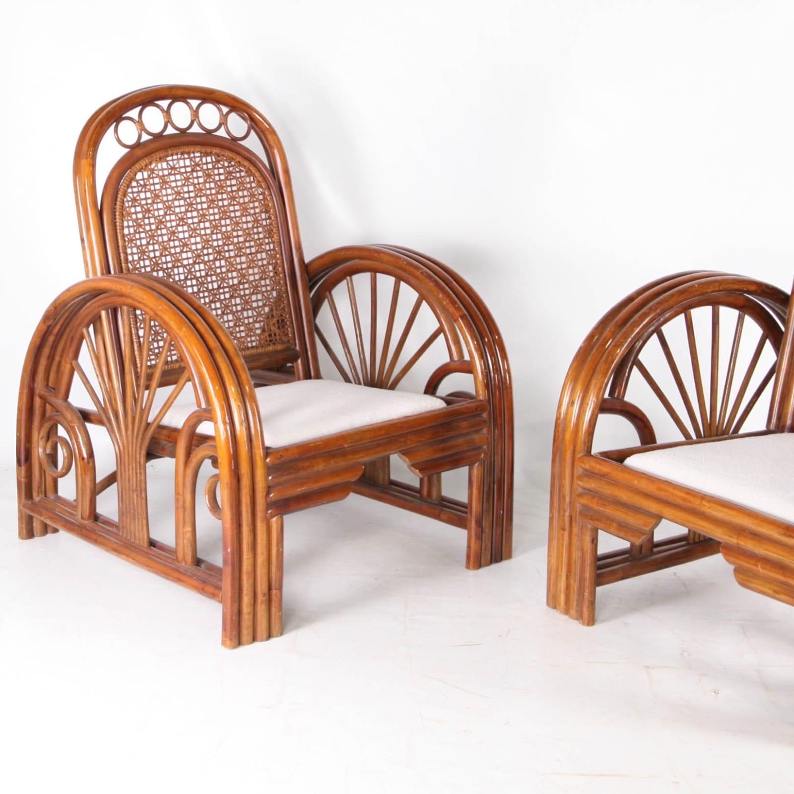 Fine XX secolo Coppia di poltrone in rattan in vendita