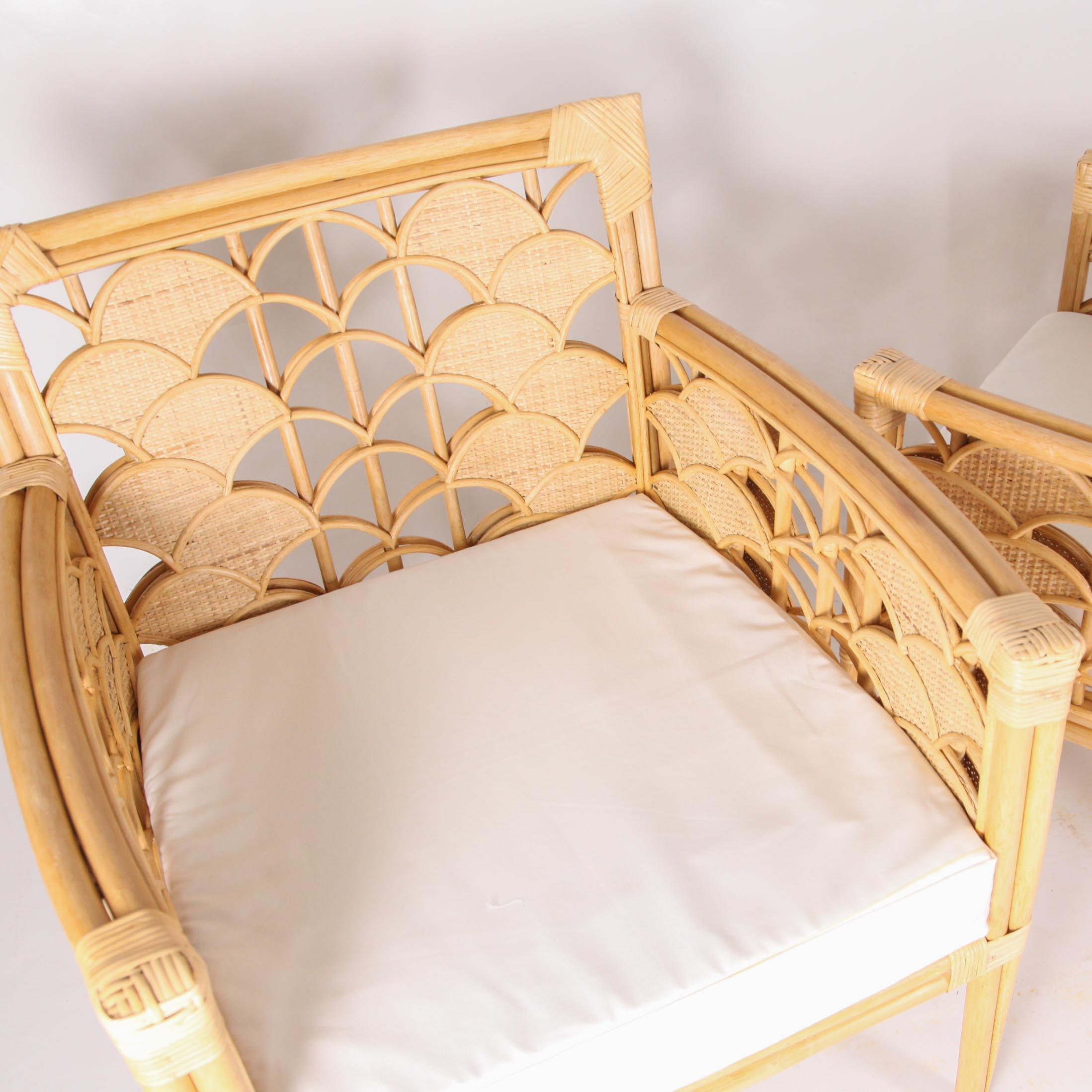 Hand-Woven Pair of rattan armchairs  For Sale
