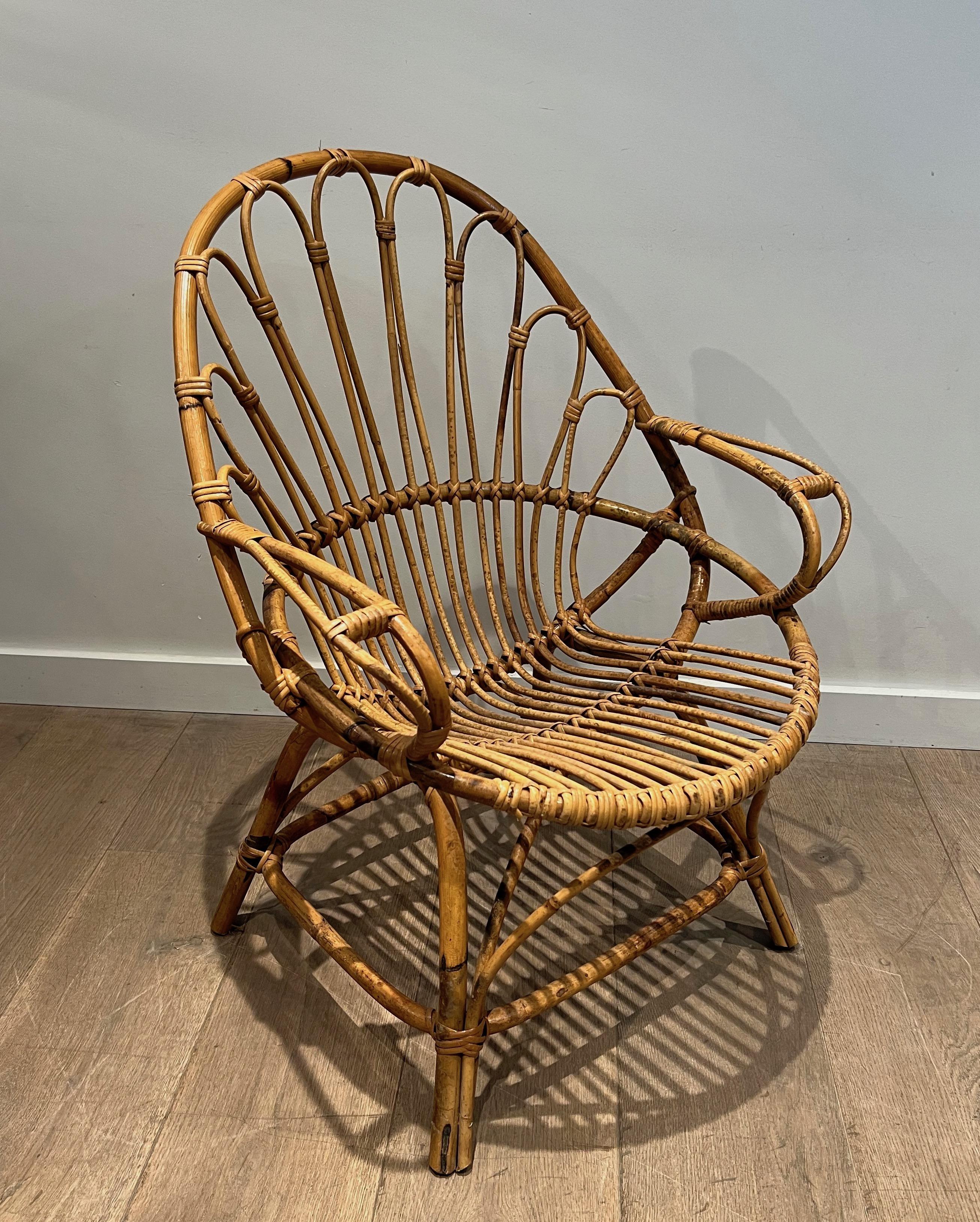 Mid-20th Century Pair of Rattan Armchairs For Sale