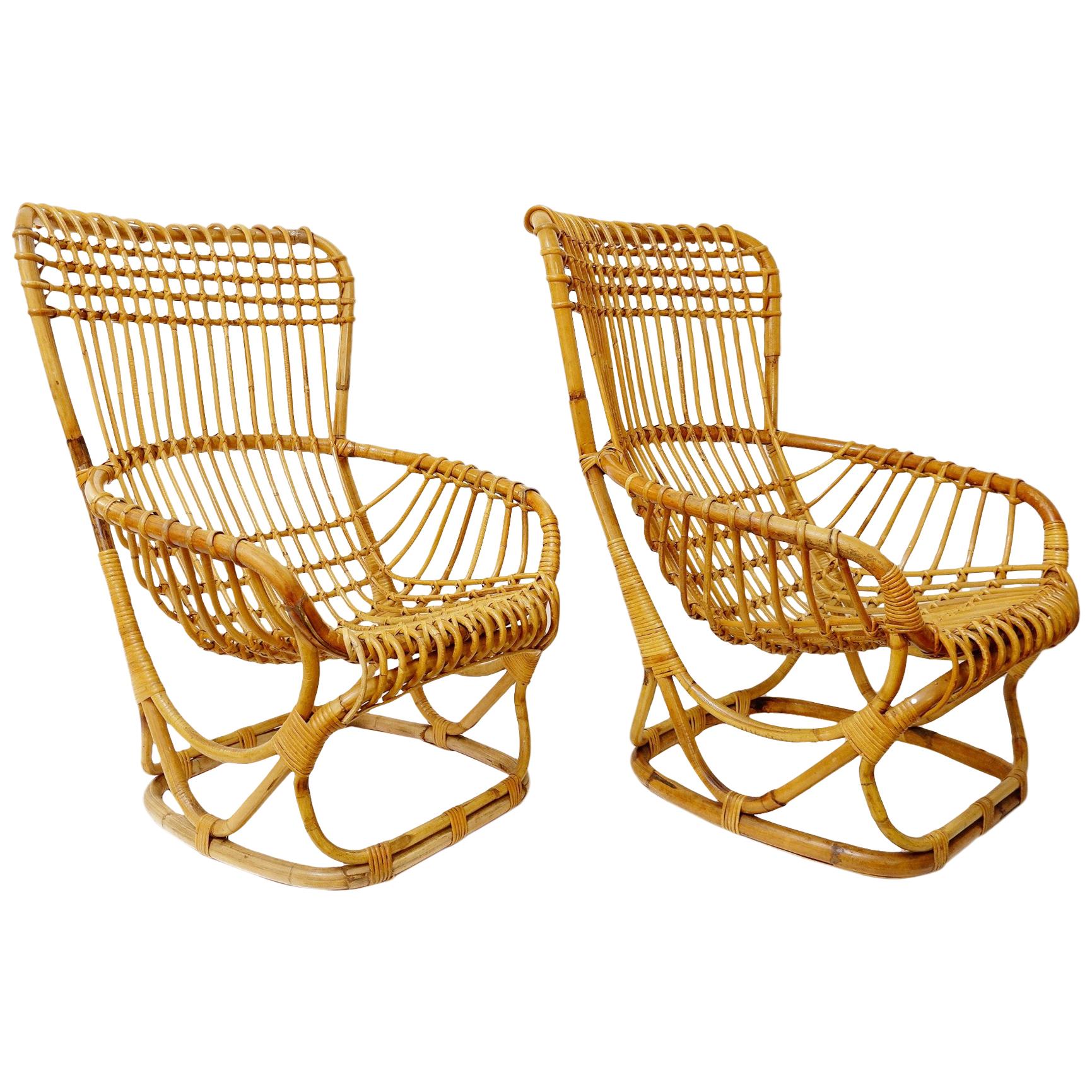 Pair of Rattan Armchairs For Sale