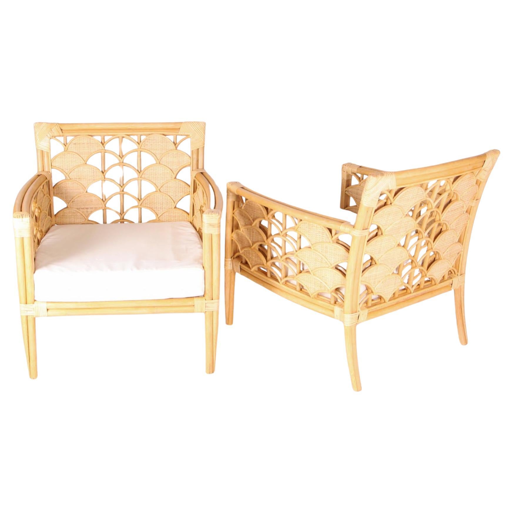 Pair of rattan armchairs  For Sale