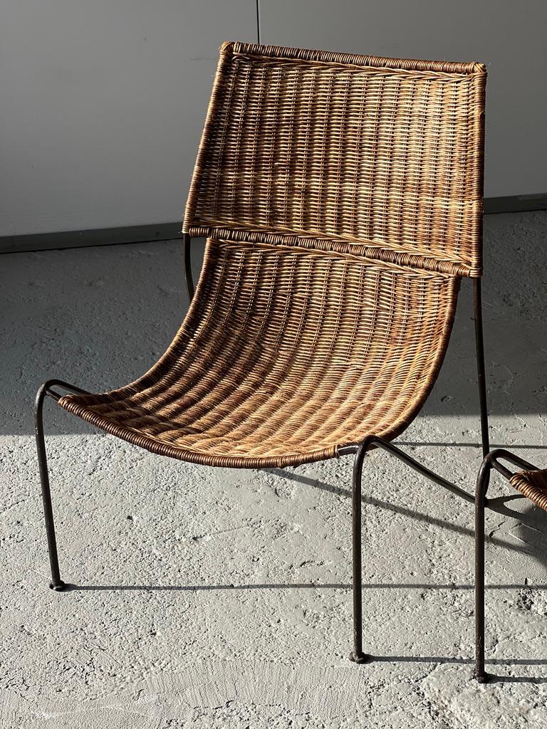 Metal Pair of rattan armchairs Frederic Weinberg USA 1950