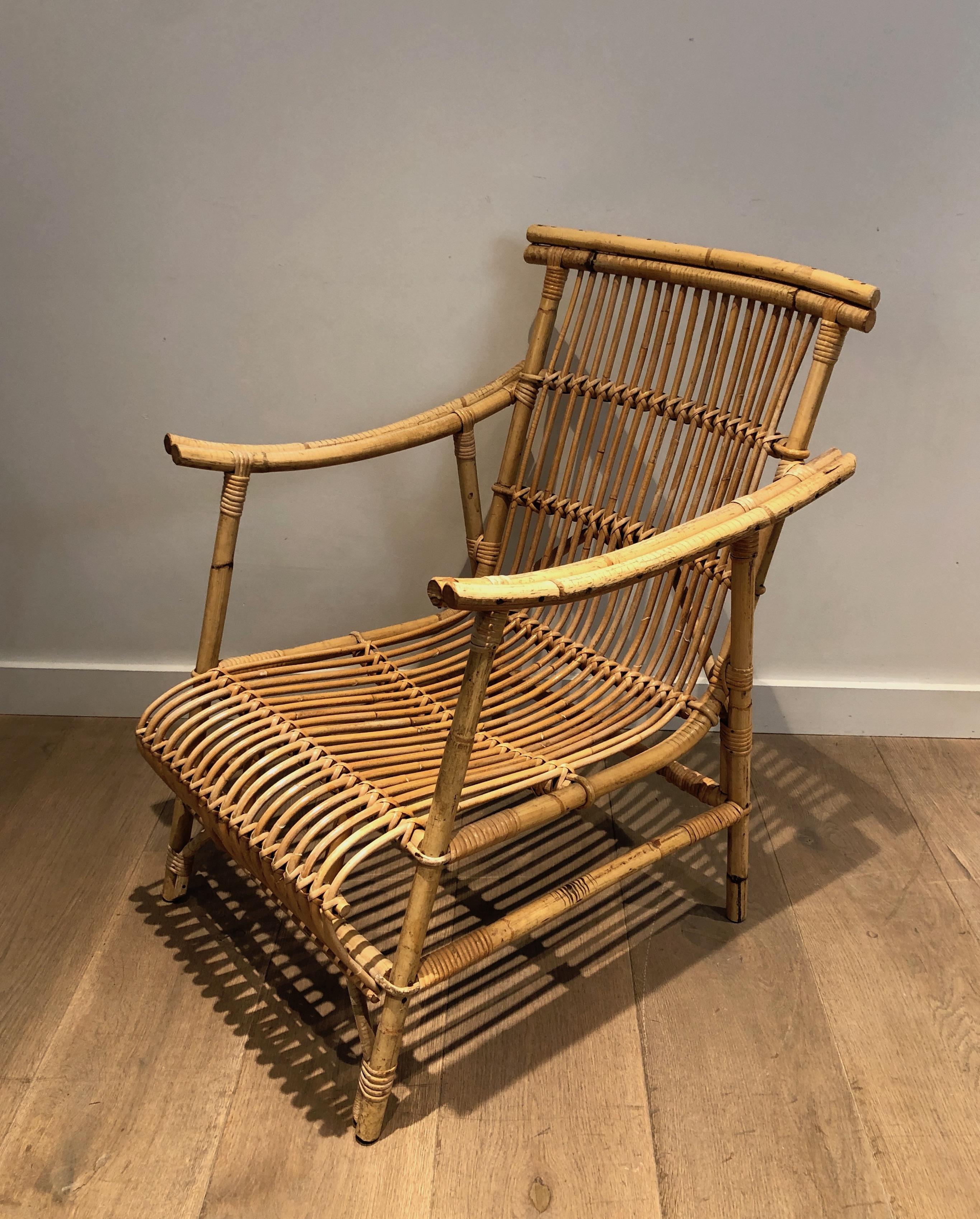 Pair of Rattan Armchairs. French Work, circa 1950 For Sale 6