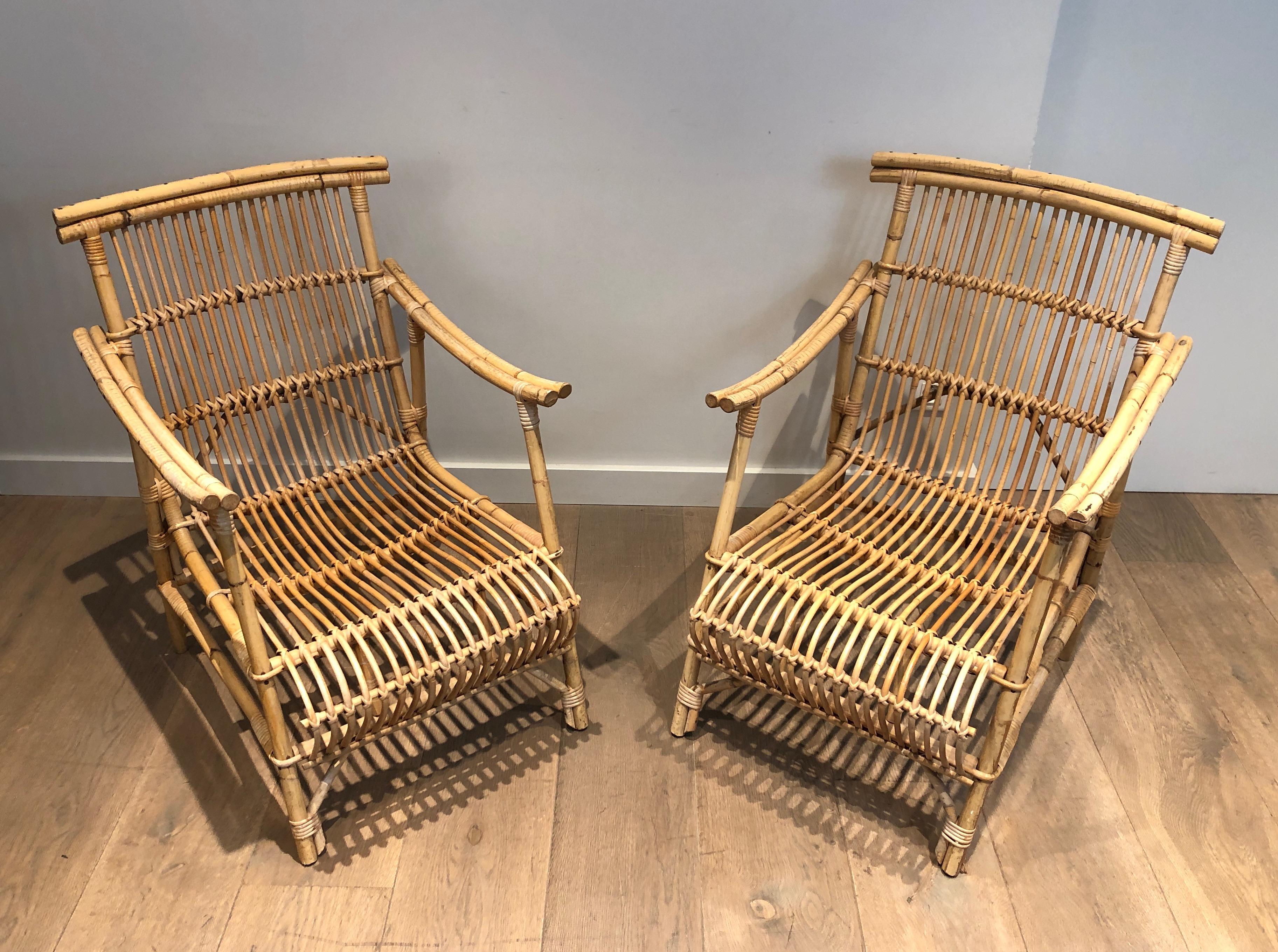 Pair of Rattan Armchairs. French Work, circa 1950 For Sale 7