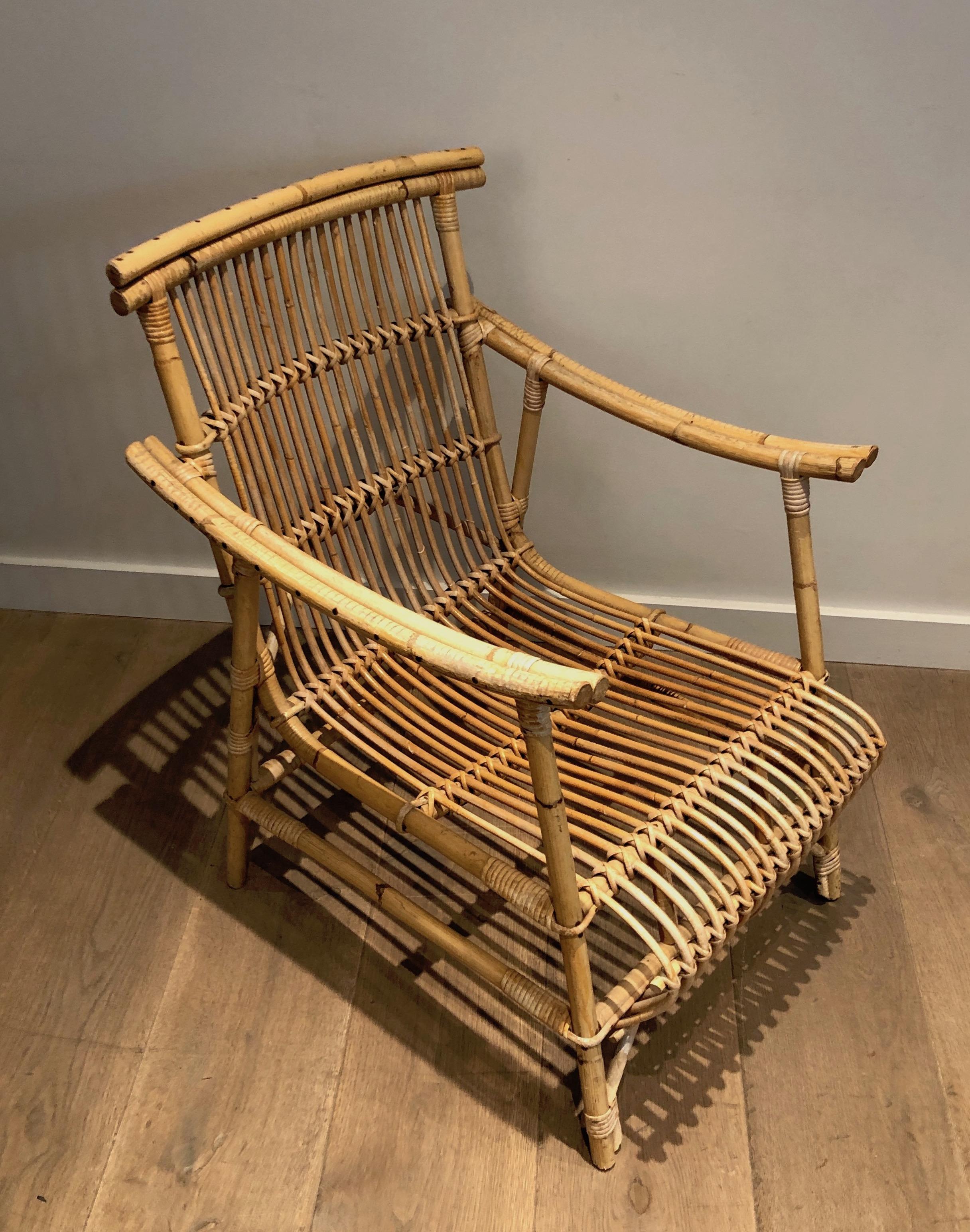 Pair of Rattan Armchairs. French Work, circa 1950 For Sale 8
