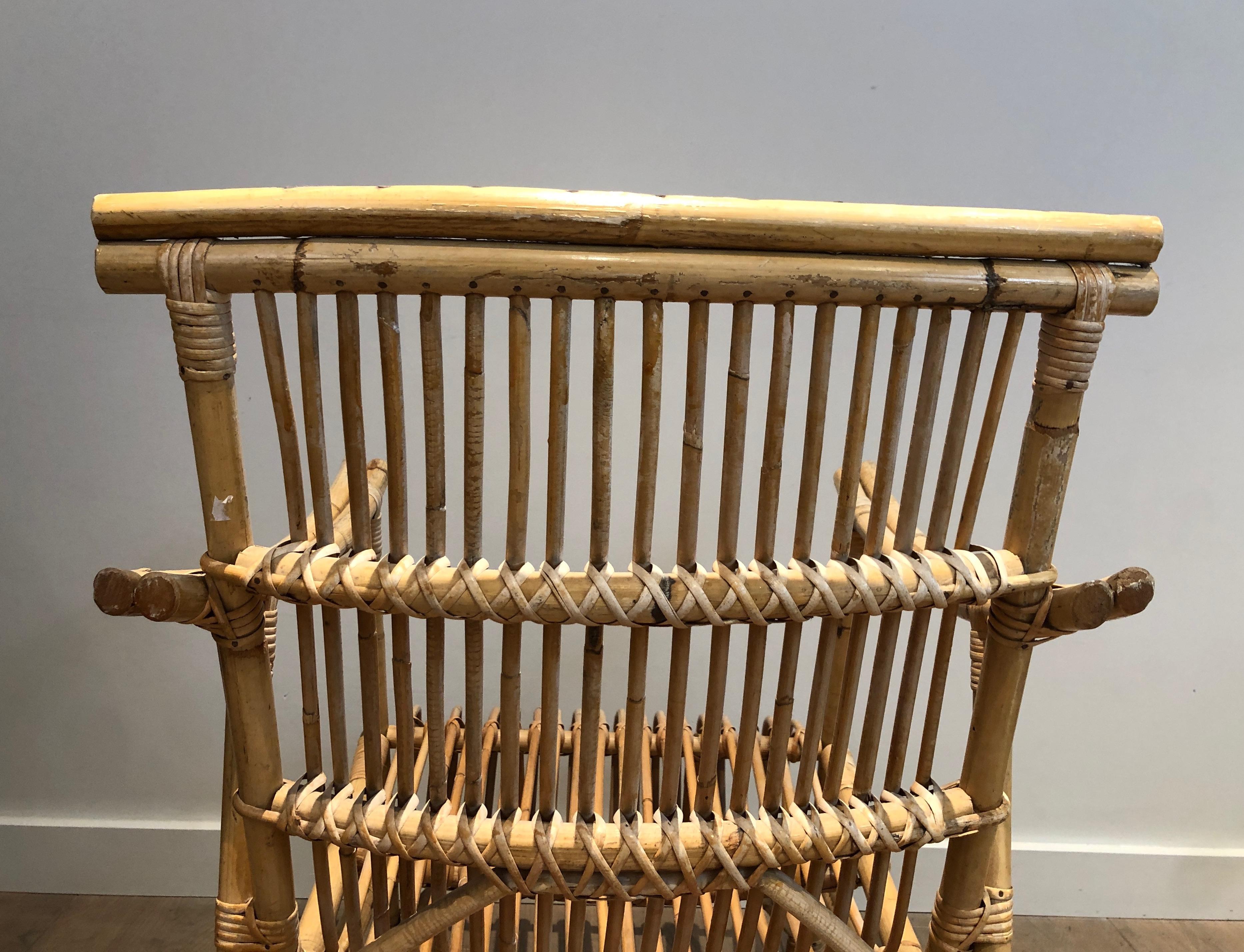 Pair of Rattan Armchairs. French Work, circa 1950 For Sale 11