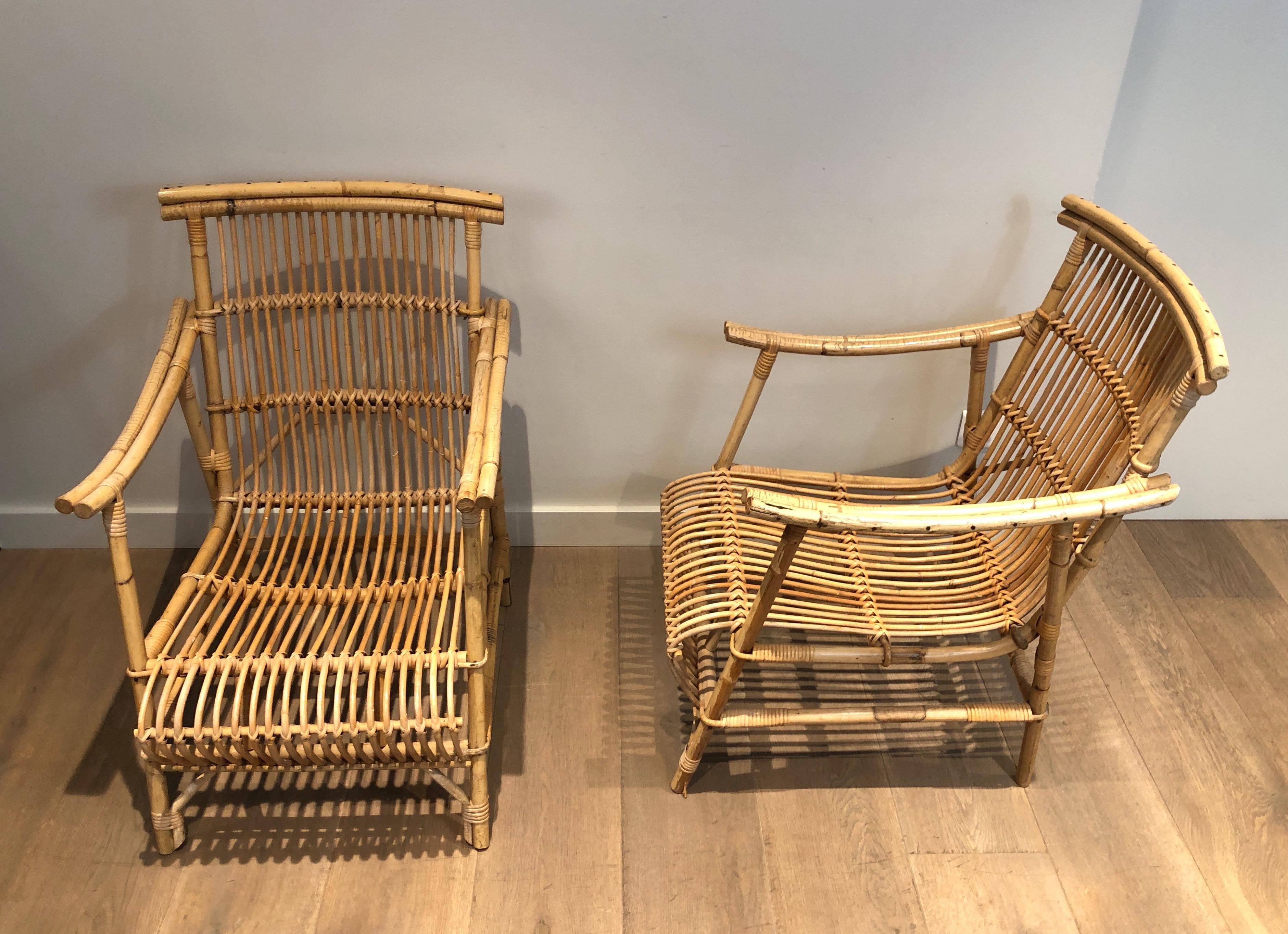 Paar Rattan-Sessel. Französische Arbeit. CIRCA 1950 im Zustand „Gut“ im Angebot in Marcq-en-Barœul, Hauts-de-France