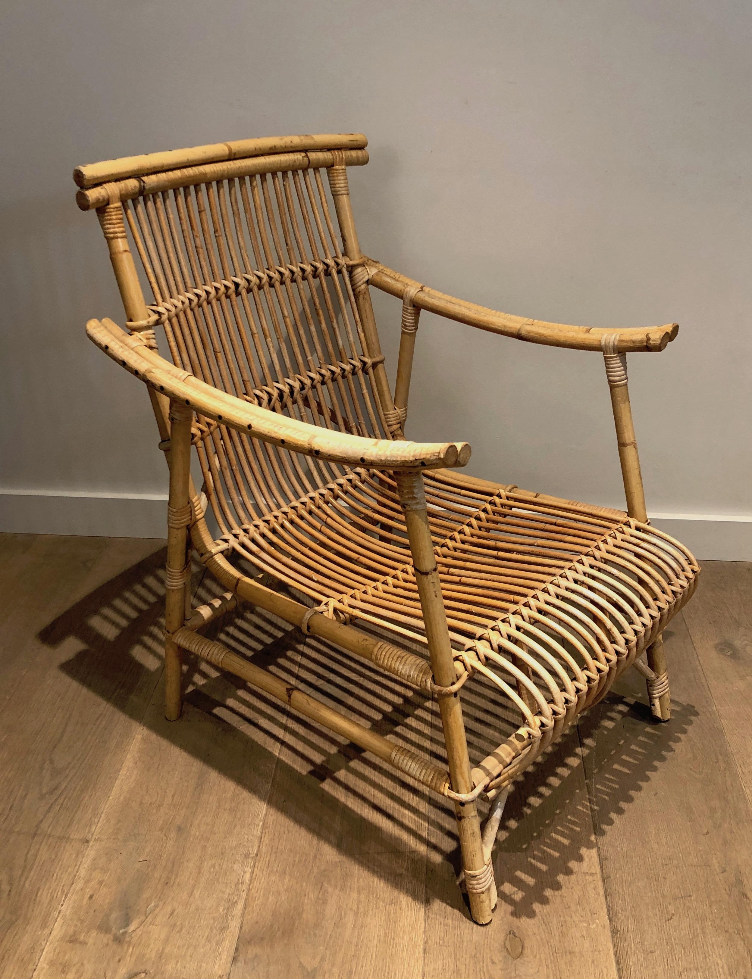 Pair of Rattan Armchairs. French Work, circa 1950 For Sale 1
