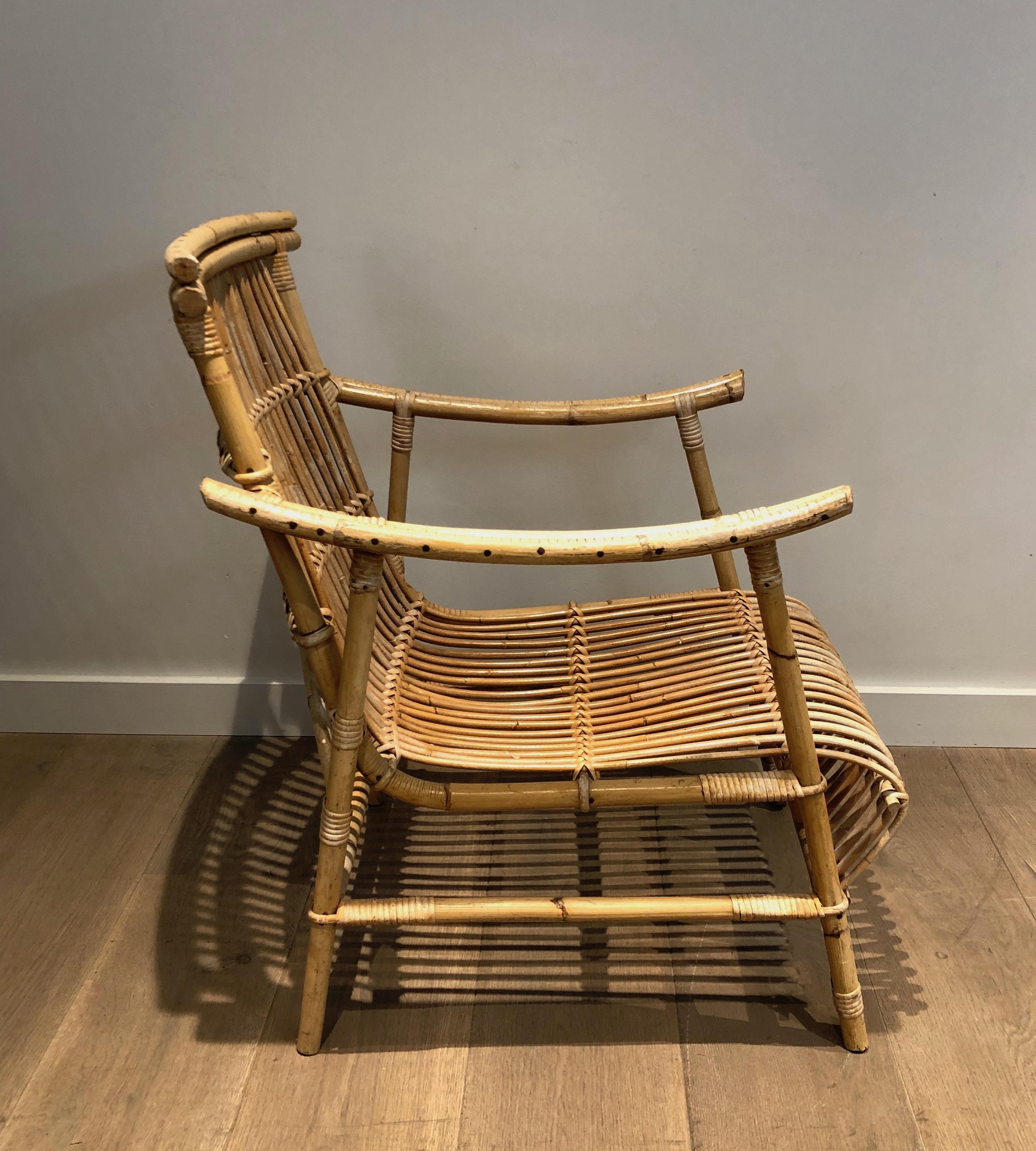 Pair of Rattan Armchairs. French Work, circa 1950 For Sale 3