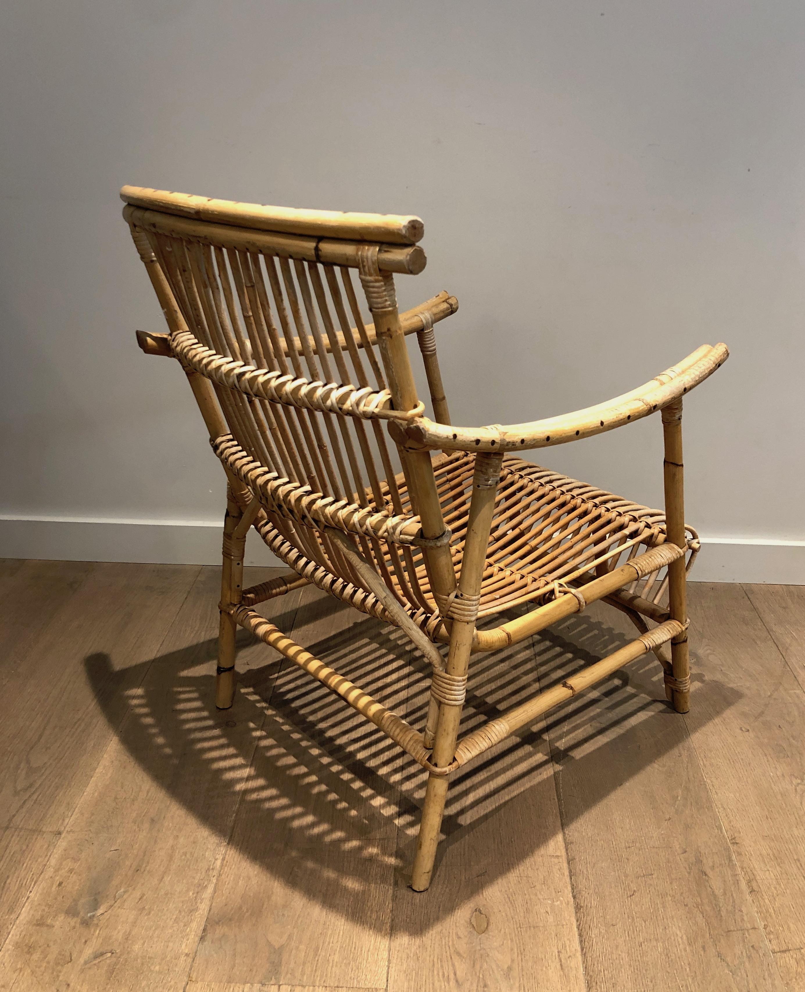 Pair of Rattan Armchairs. French Work, circa 1950 For Sale 4