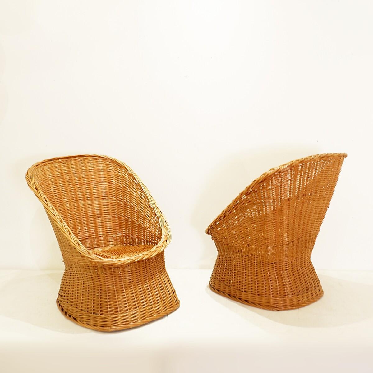 Pair of rattan armchairs from the 1960s, Italy For Sale 4
