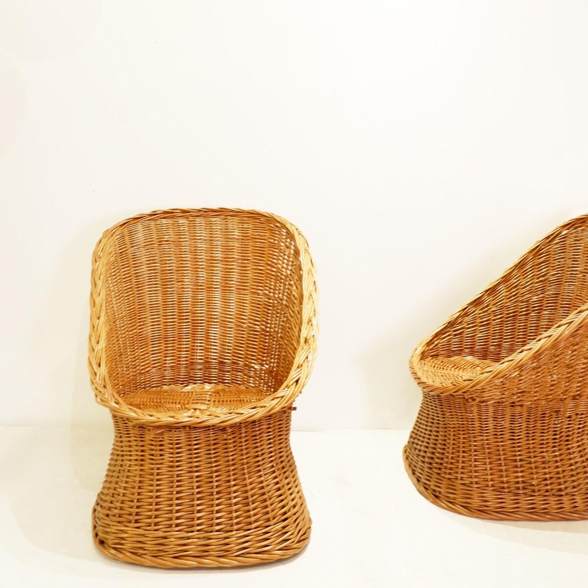 Italian Pair of rattan armchairs from the 1960s, Italy For Sale