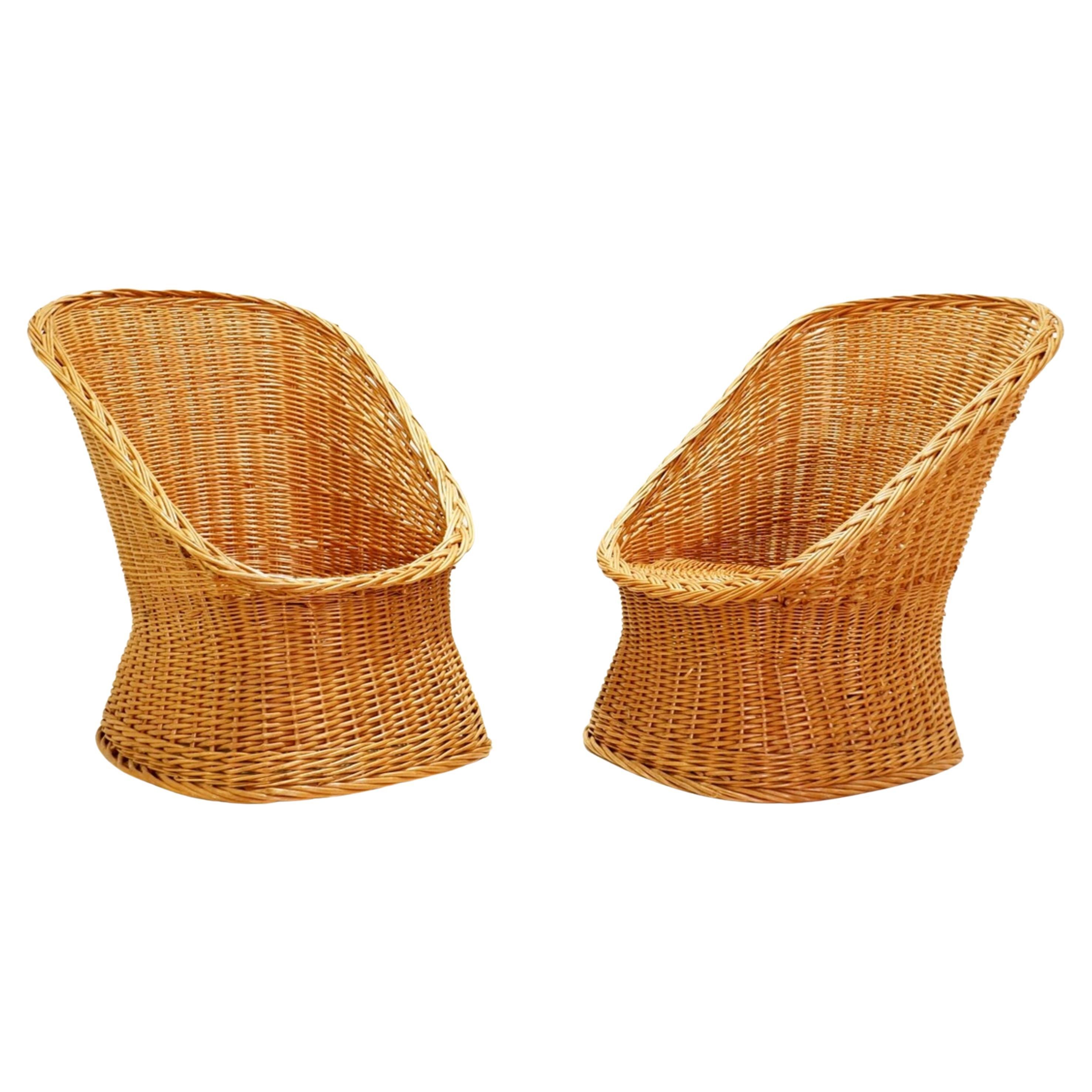 Pair of rattan armchairs from the 1960s, Italy For Sale
