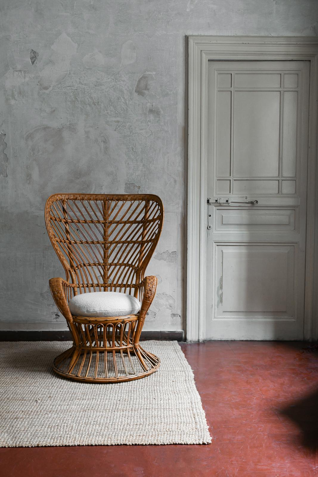 Italian Pair of Rattan Armchairs in the style “Biancamano” by Gio Ponti & Lio Carminati