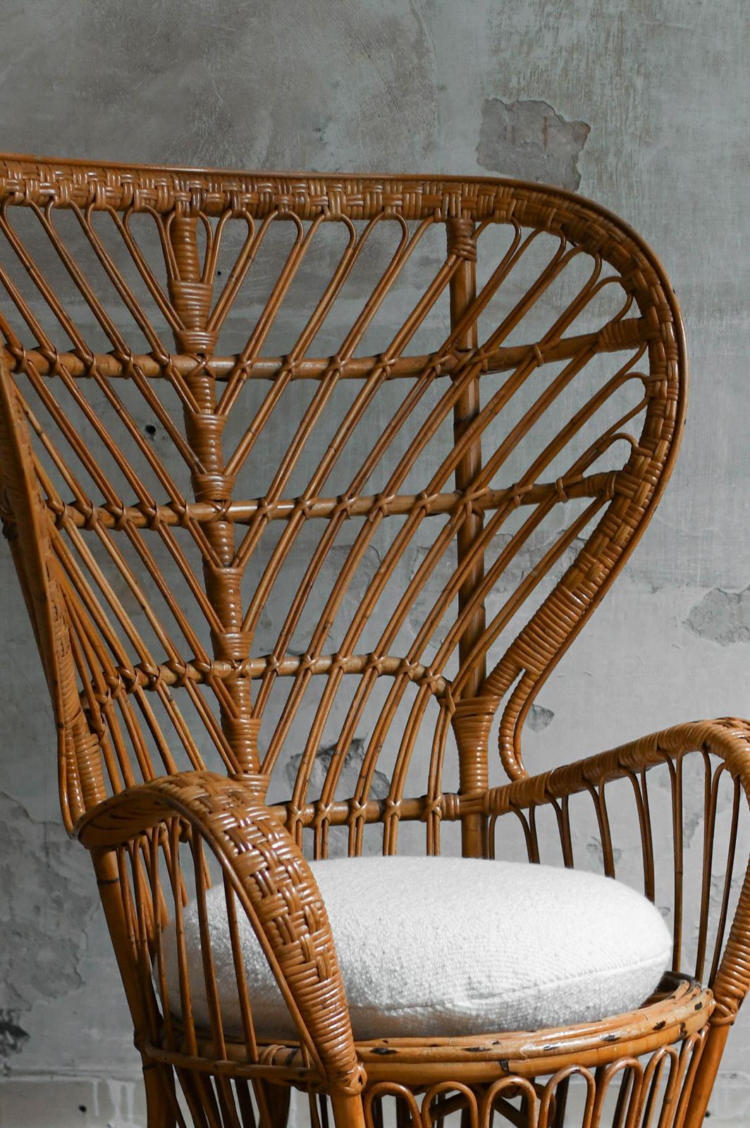 20th Century Pair of Rattan Armchairs in the style “Biancamano” by Gio Ponti & Lio Carminati