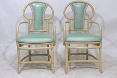 Pair of Rattan Armchairs, Willow and Reed, Midcentury, Brunschwig & Fils Fabric