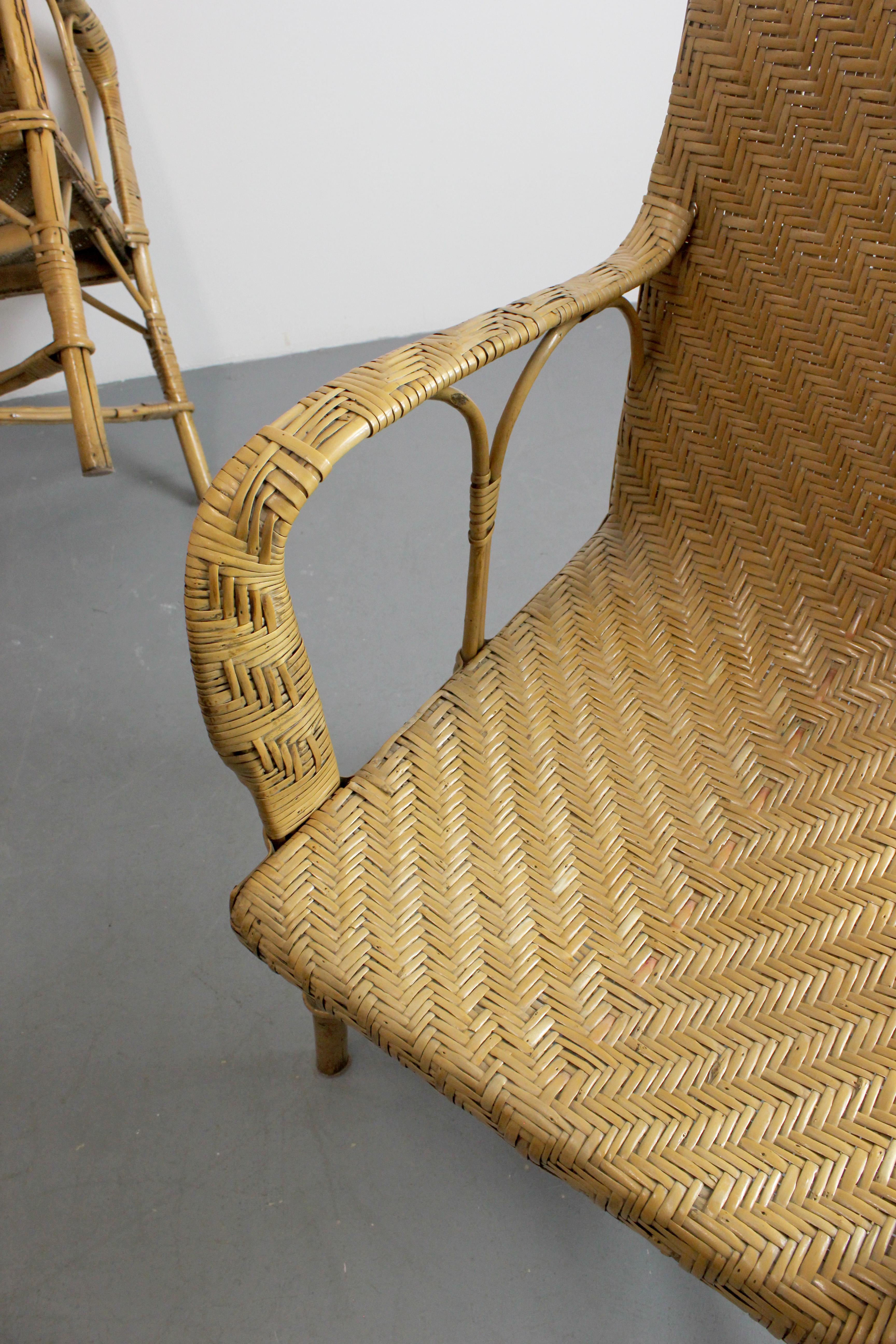 Pareja de sillones de ratán con armazón de madera - España - c. 1970 en venta 3