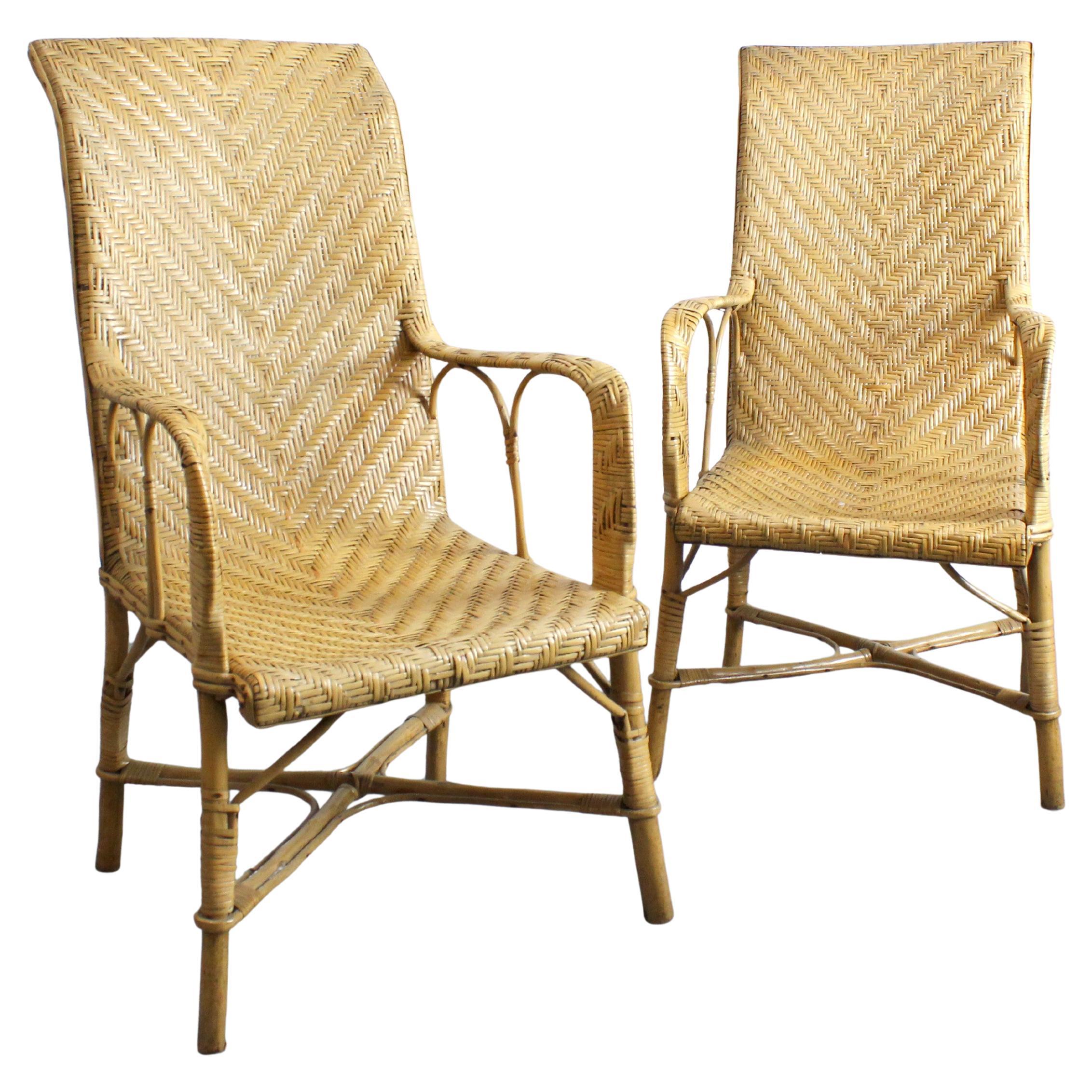 Coppia di poltrone in rattan con telaio in legno - Spagna - C.C. 1970