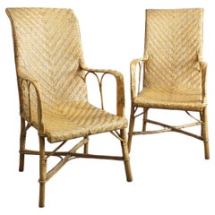 Pareja de sillones de ratán con armazón de madera - España - c. 1970