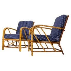 Pair of Rattan Bamboo Lounge Chairs